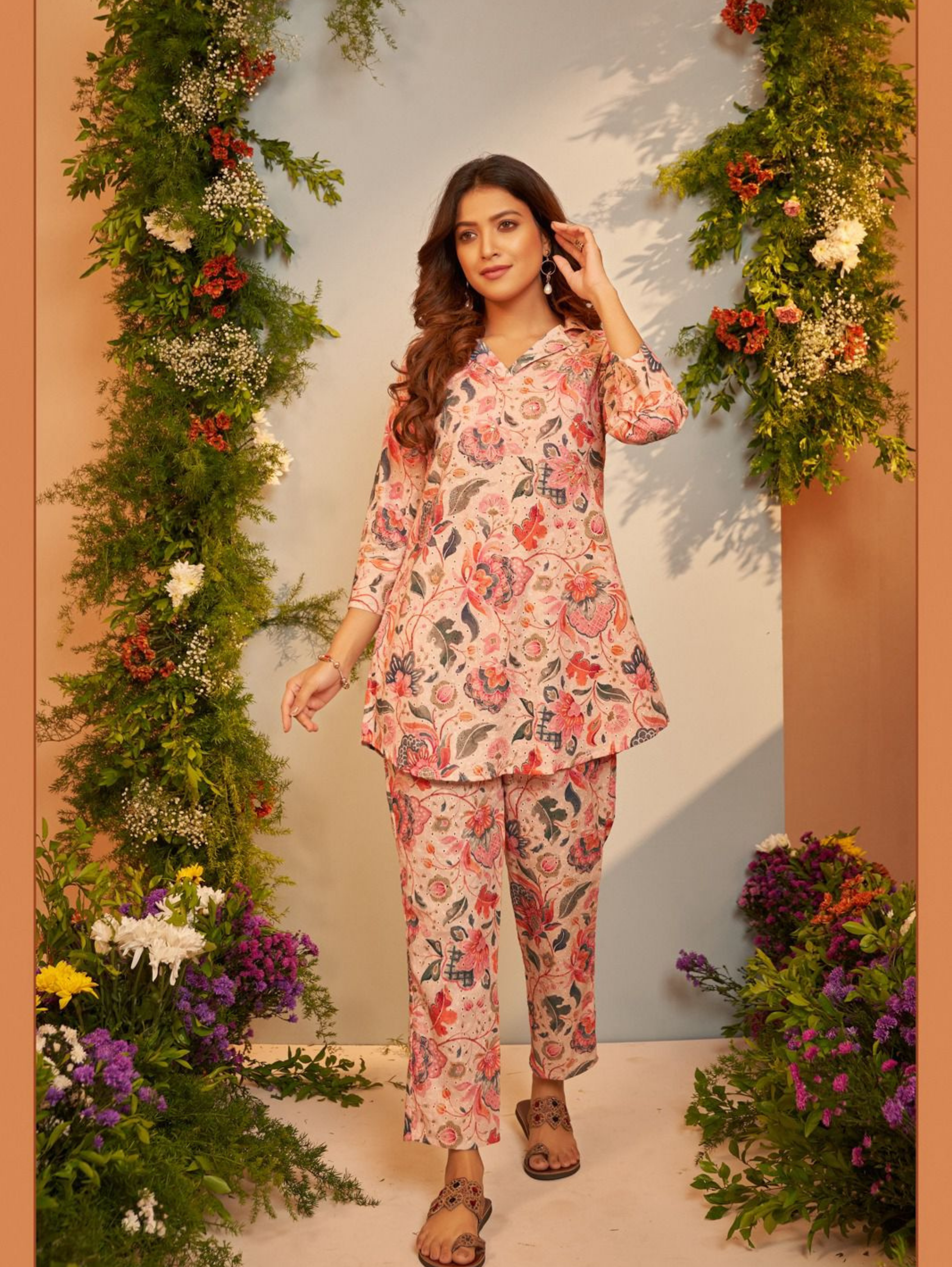 Image of Lucknowi Cotton Embroidery thread work coords