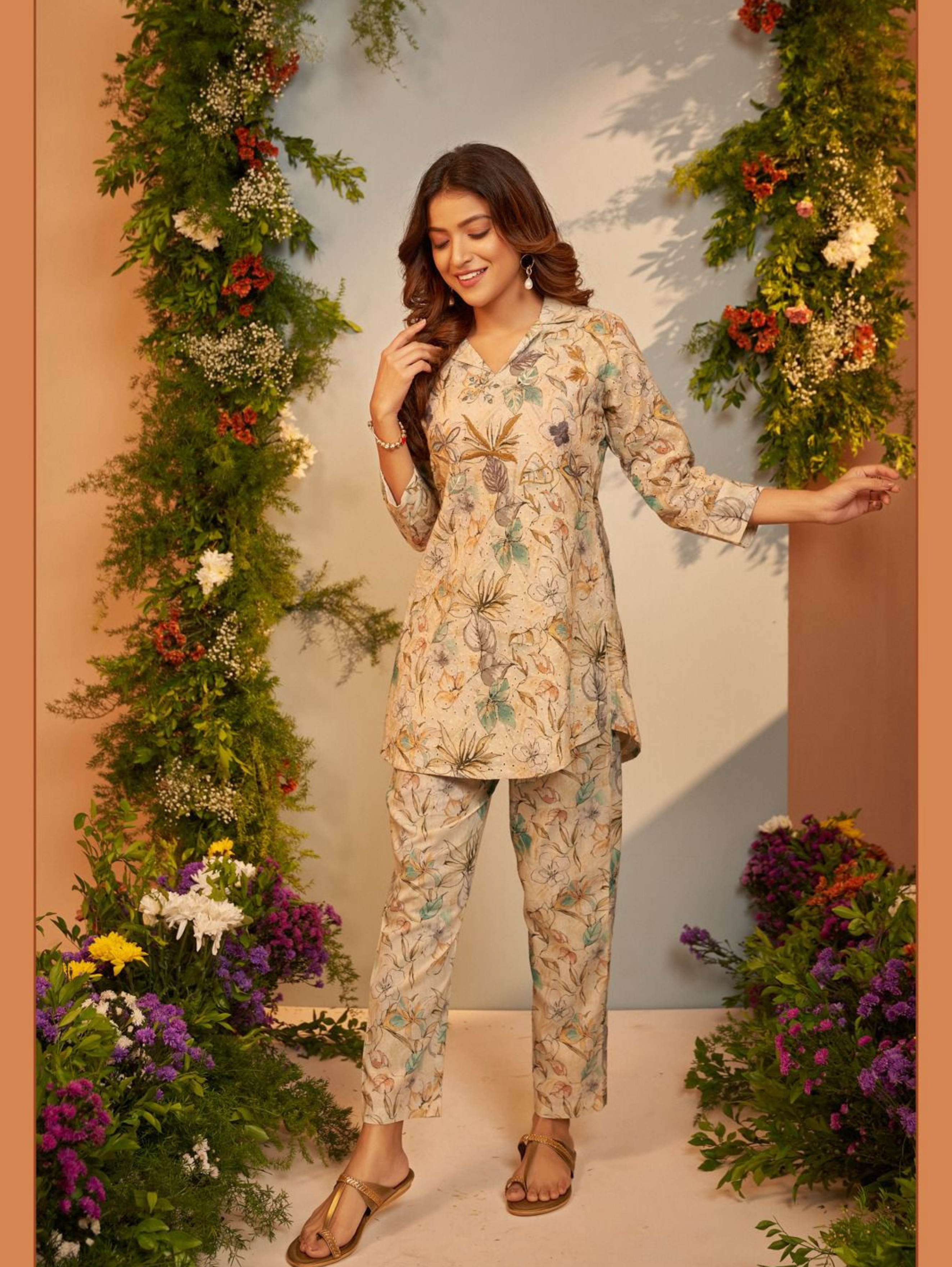 Image of Lucknowi Cotton Embroidery thread work coords