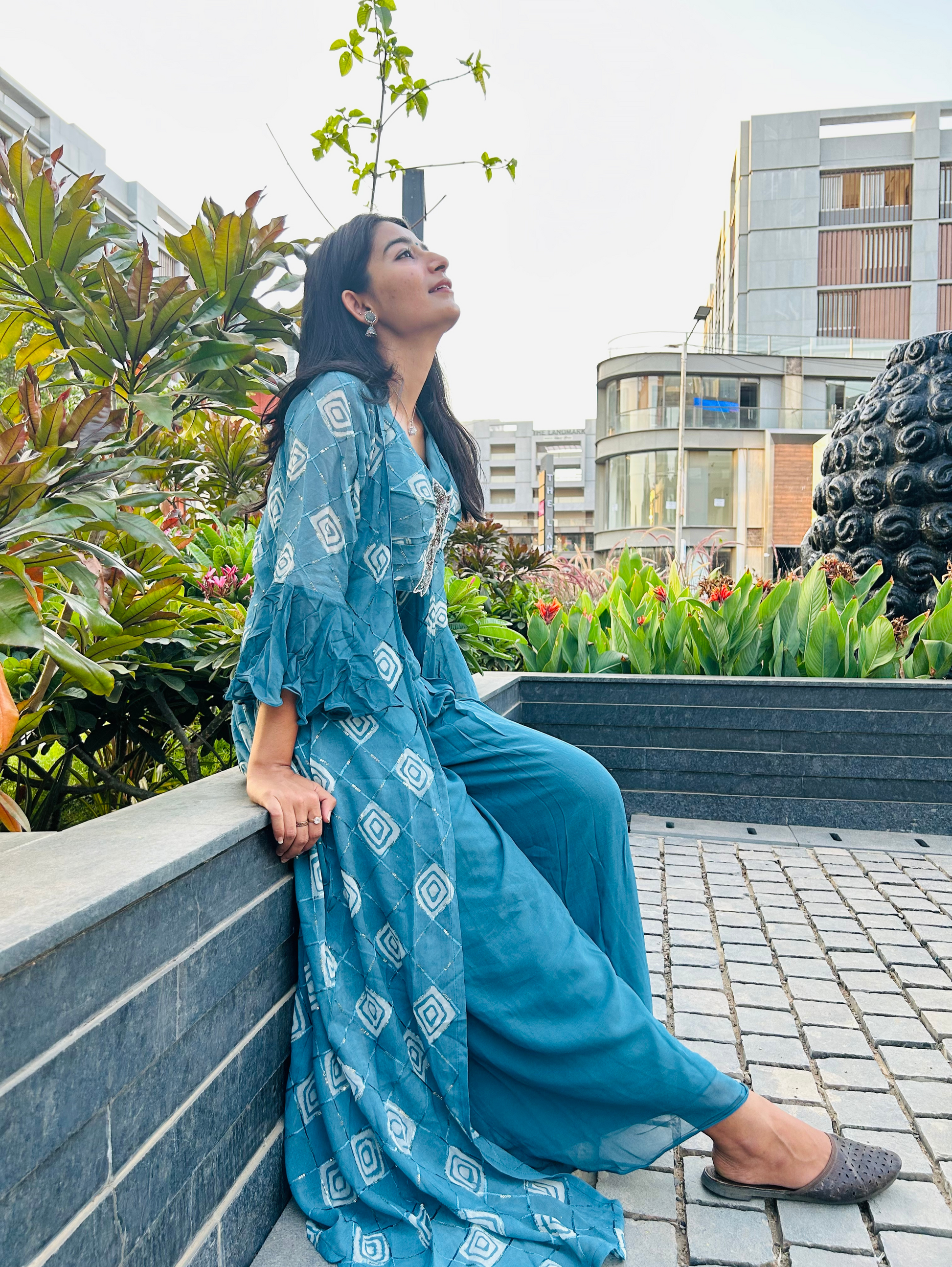 Broad Palazzo Set with work and Separate Shrug - 3 Piece