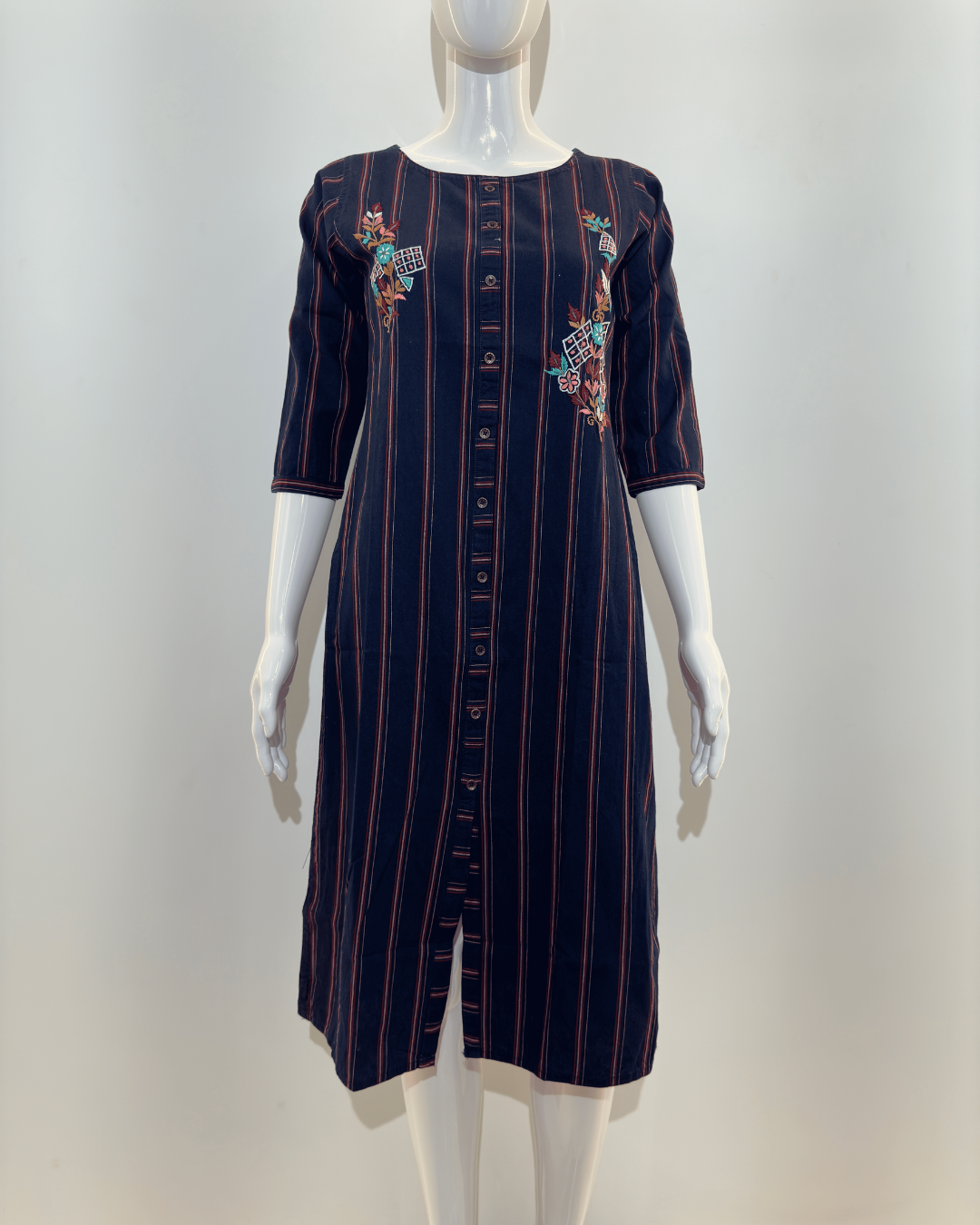 Denim Strip Straight Kurti
