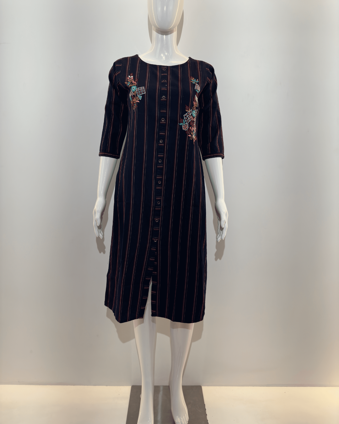 Image of Denim Strip Straight Kurti