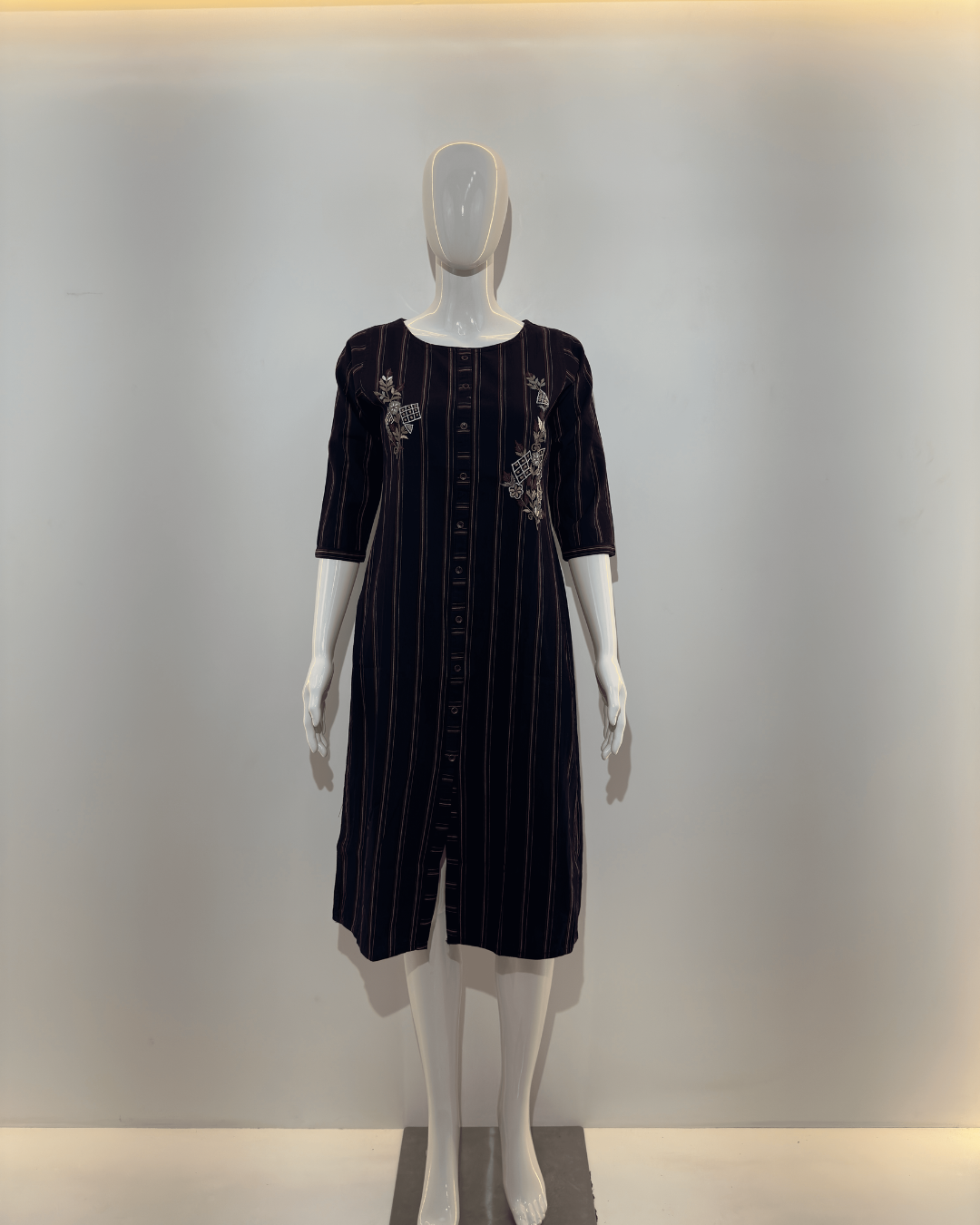 Denim Strip Straight Kurti