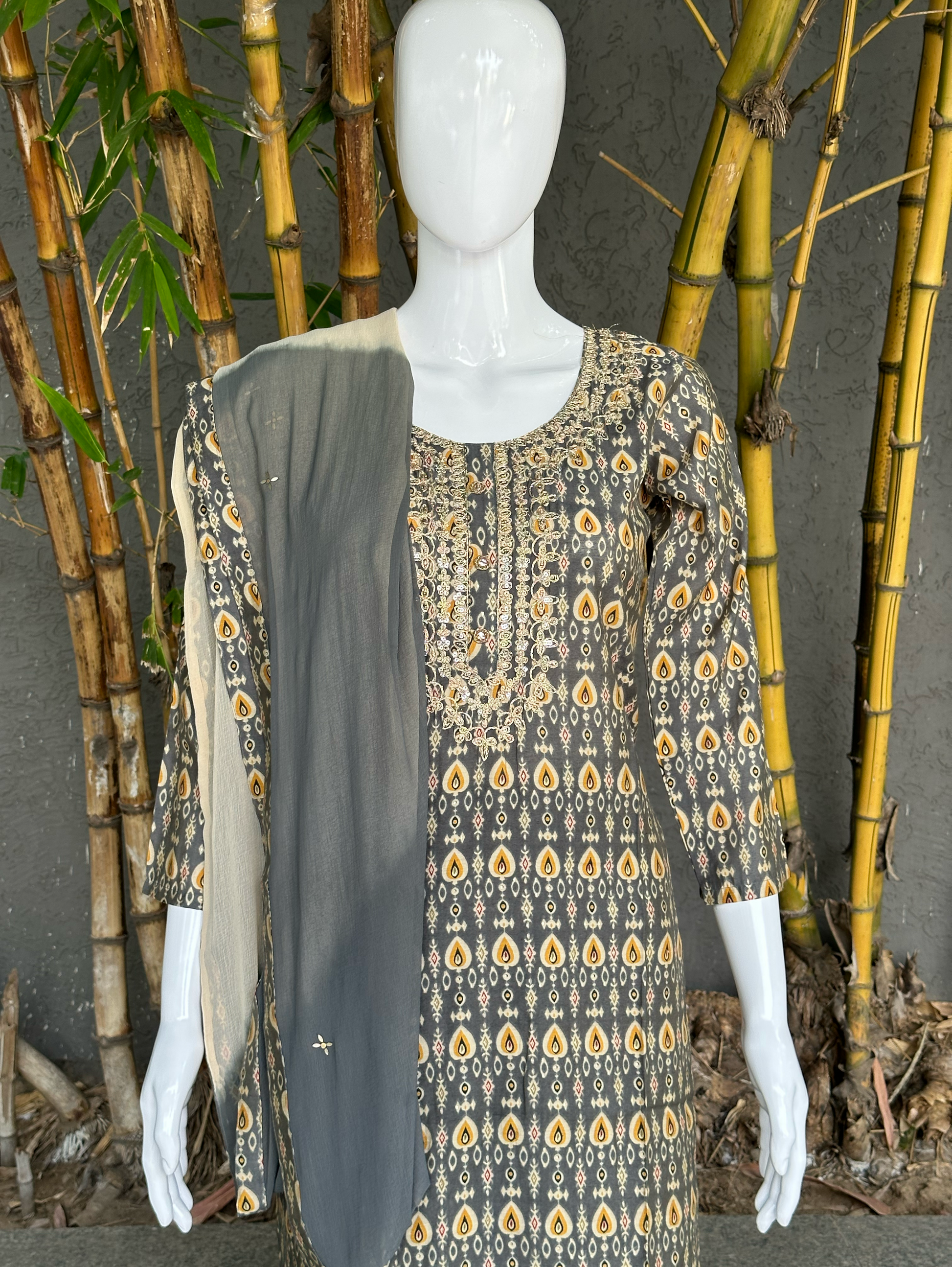 Muslin Straight Kurti Set - 3 Piece