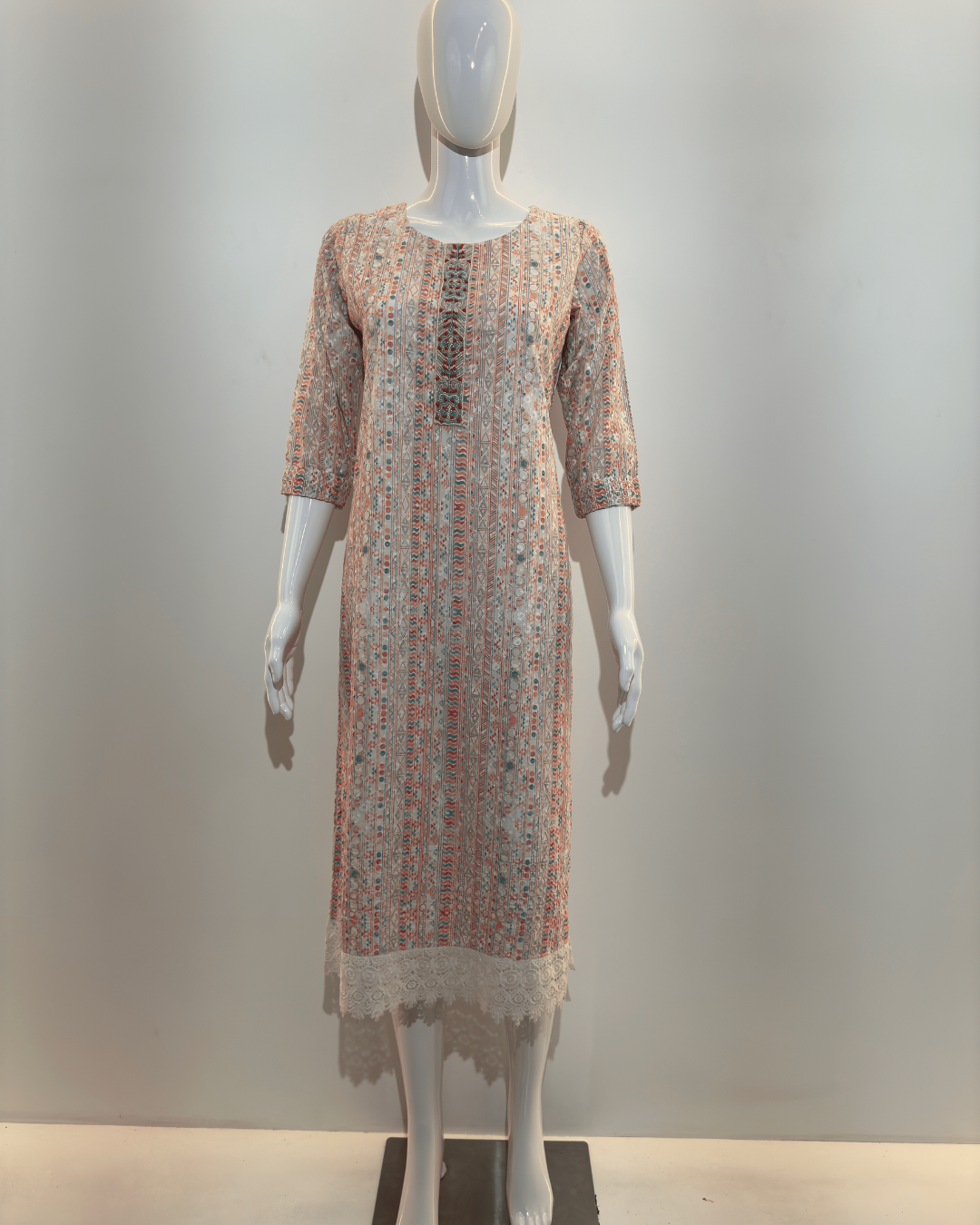 Image of Lucknowi work Cotton Straight Kurti