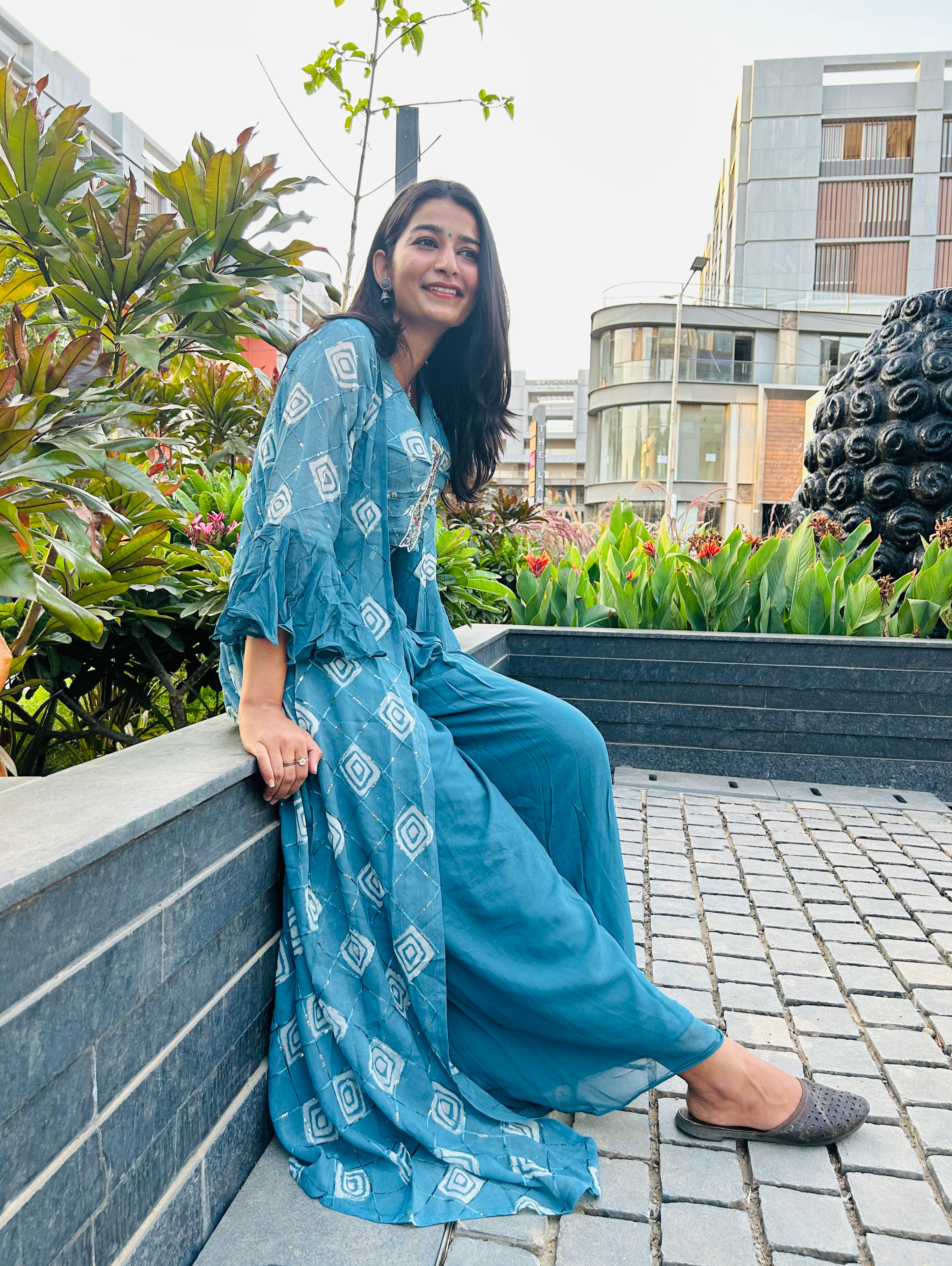 Image of Broad Palazzo Set with work and Separate Shrug - 3 Piece