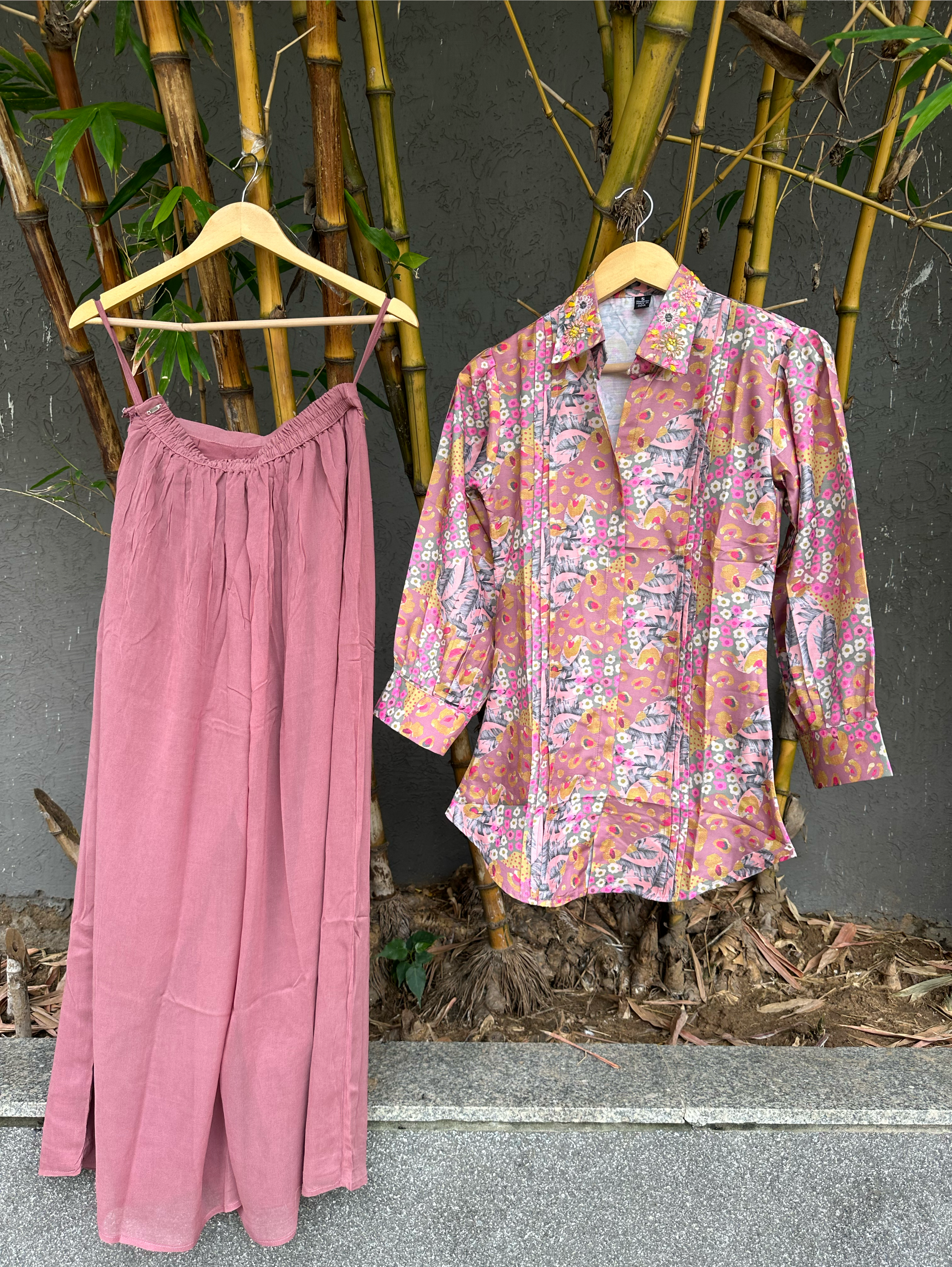 Image of Muslin Coords with Georgette Palazzo - Pink