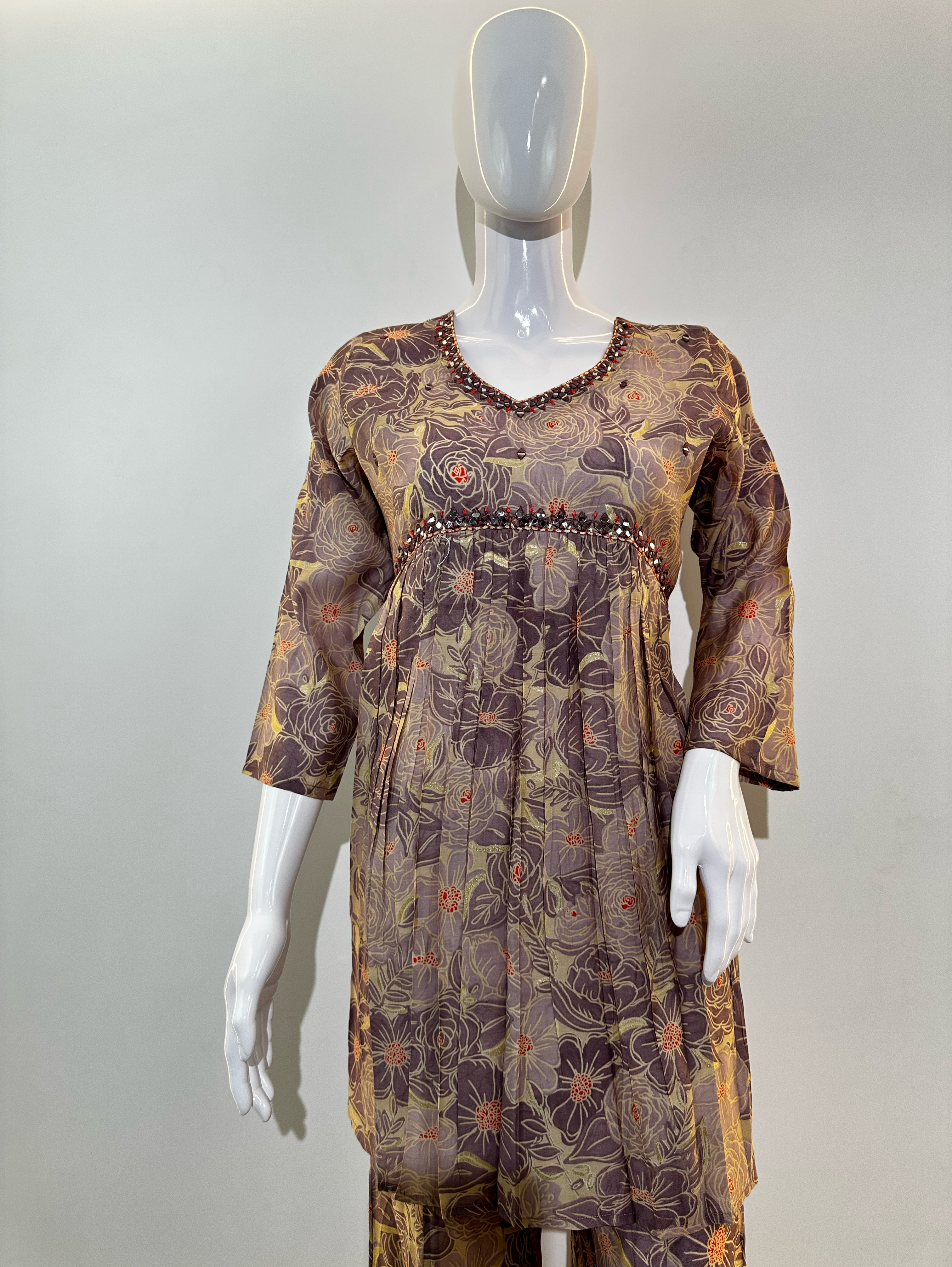 Image of Muslin Embroidery Bell Bottom Kurti Set