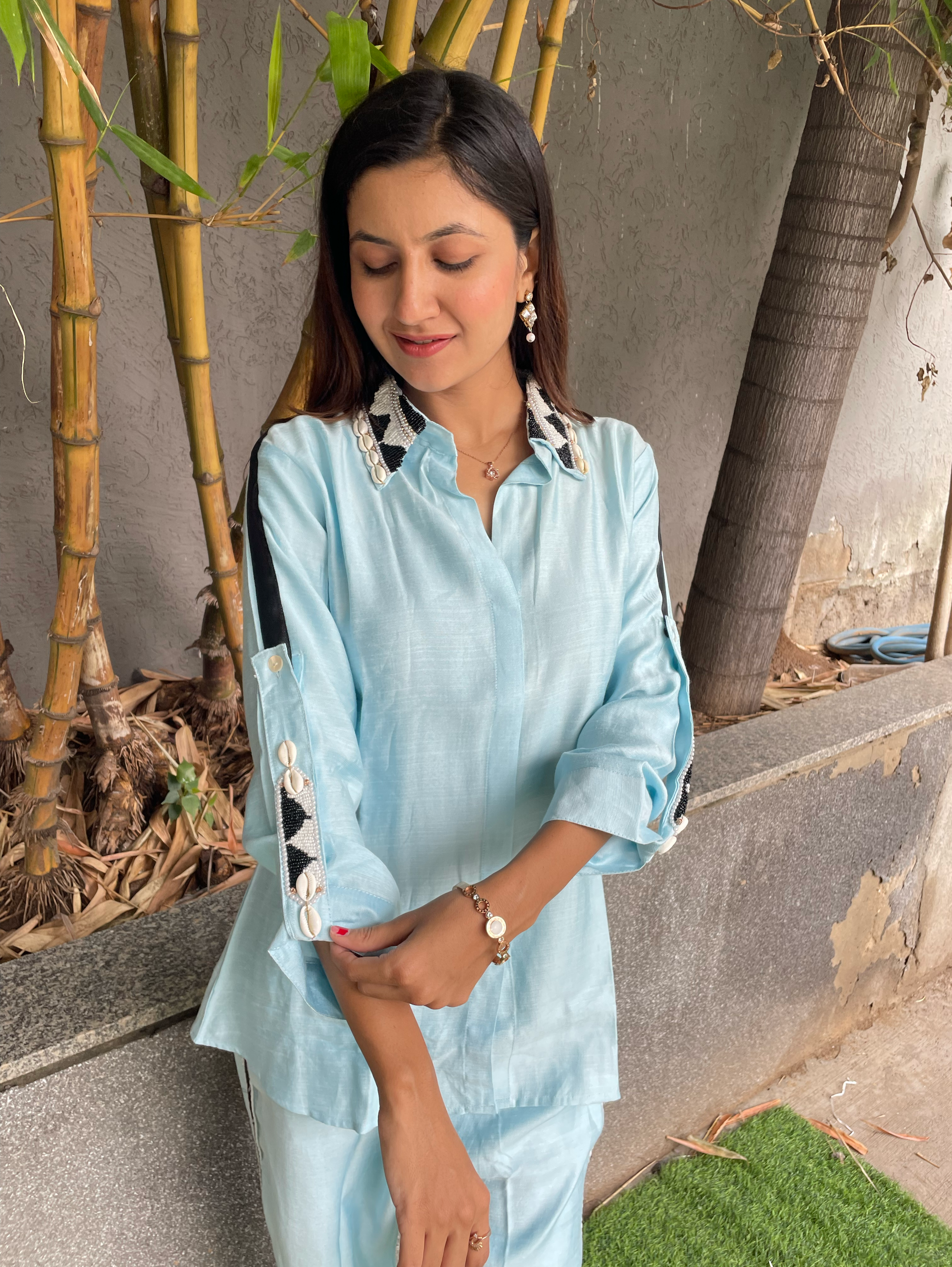 Pure Cotton Embroidery Coords - Blue