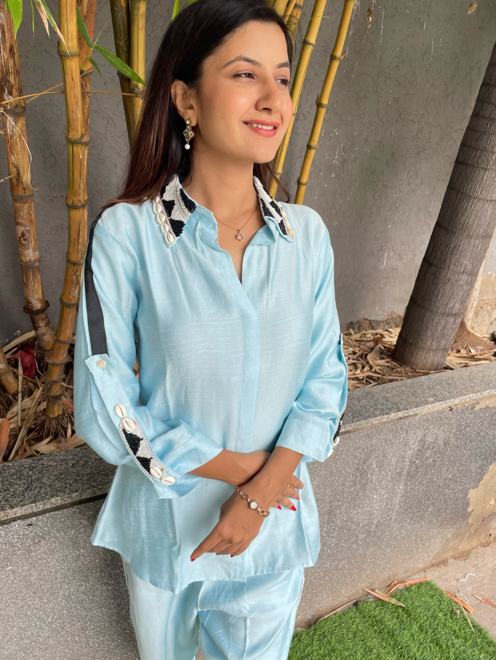 Pure Cotton Embroidery Coords - Blue