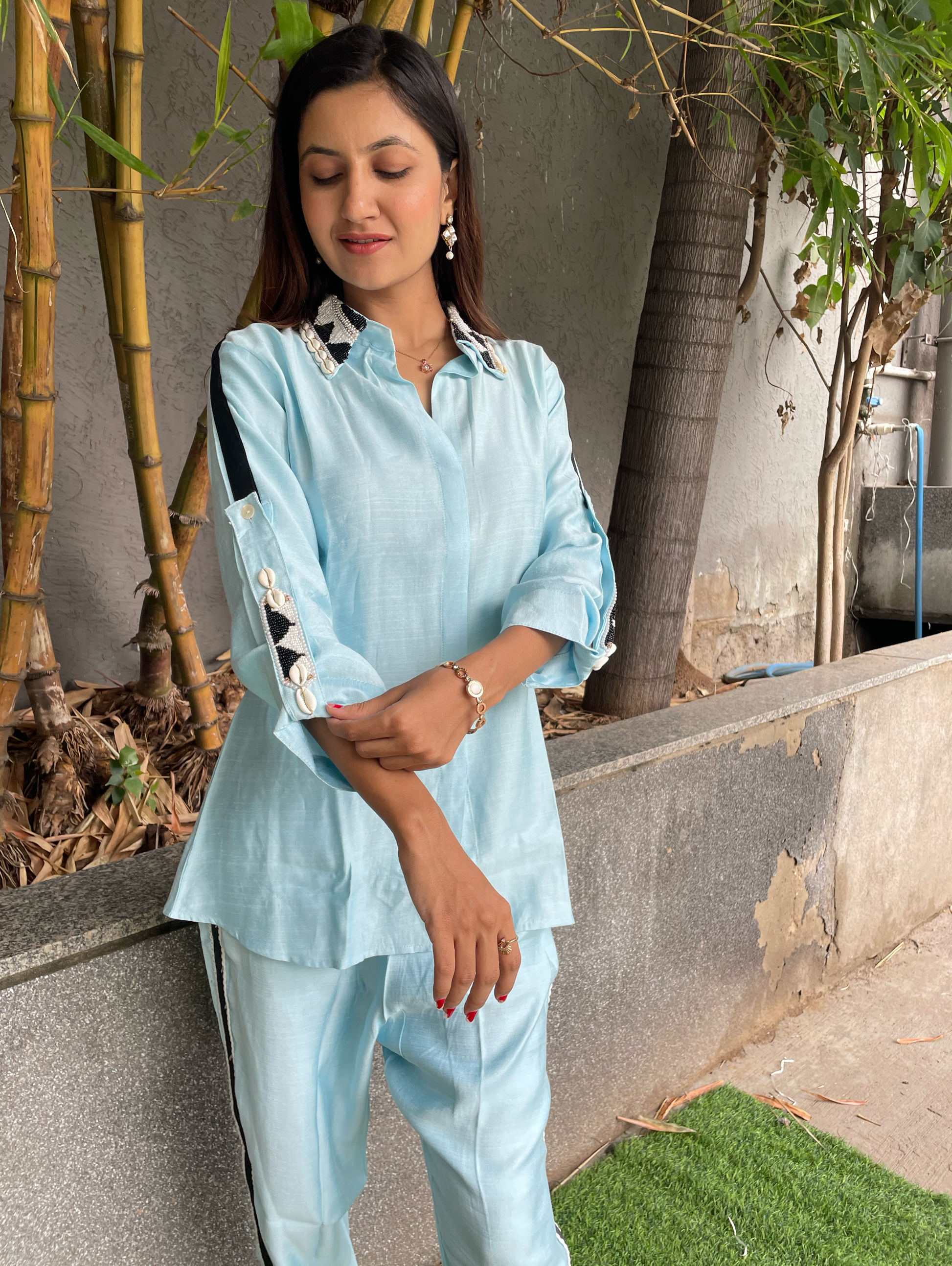 Pure Cotton Embroidery Coords - Blue