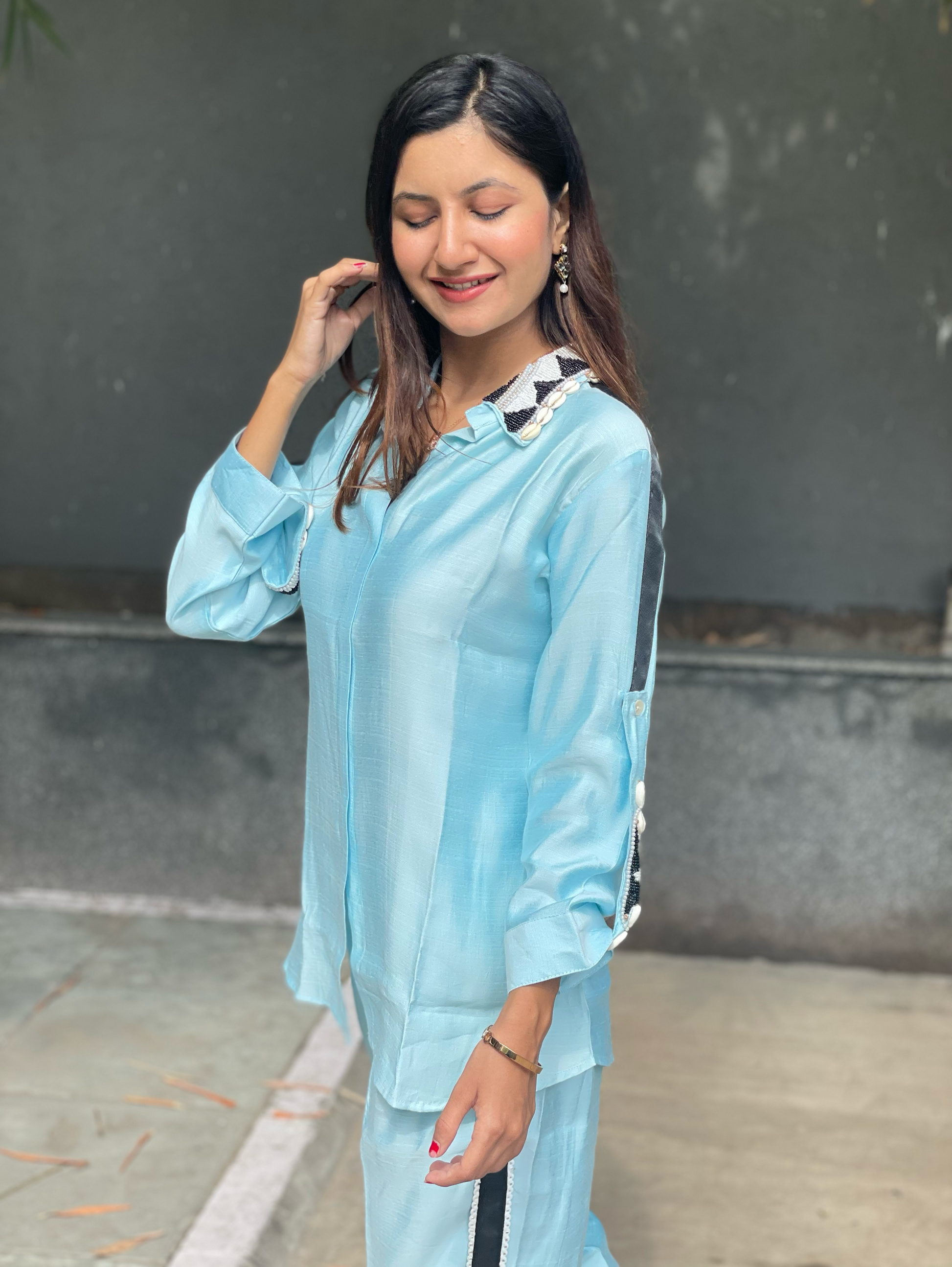 Pure Cotton Embroidery Coords - Blue