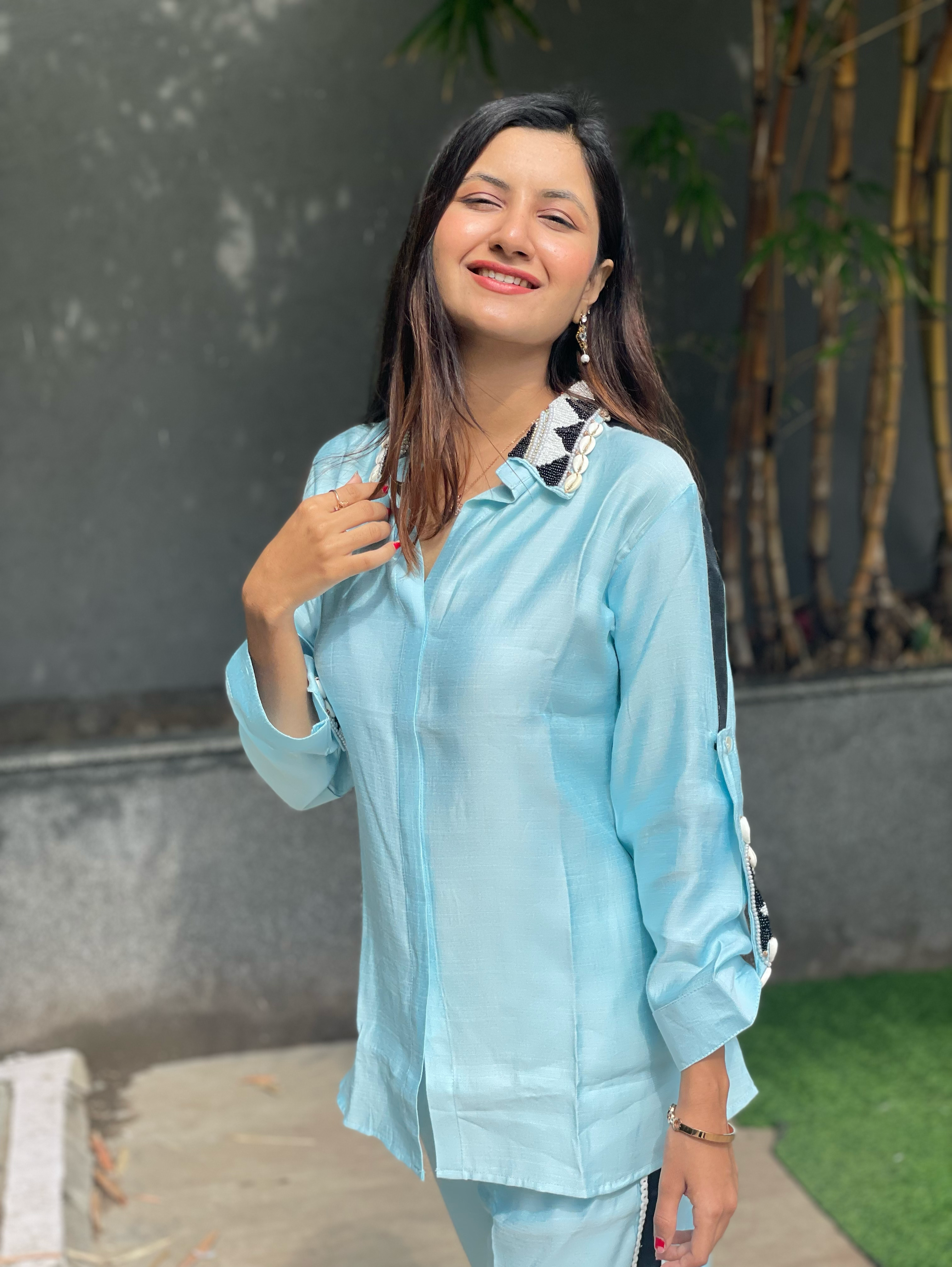 Image of Pure Cotton Embroidery Coords - Blue