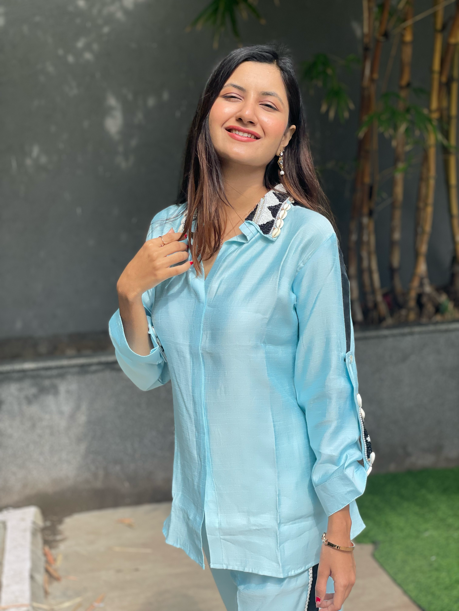 Pure Cotton Embroidery Coords - Blue