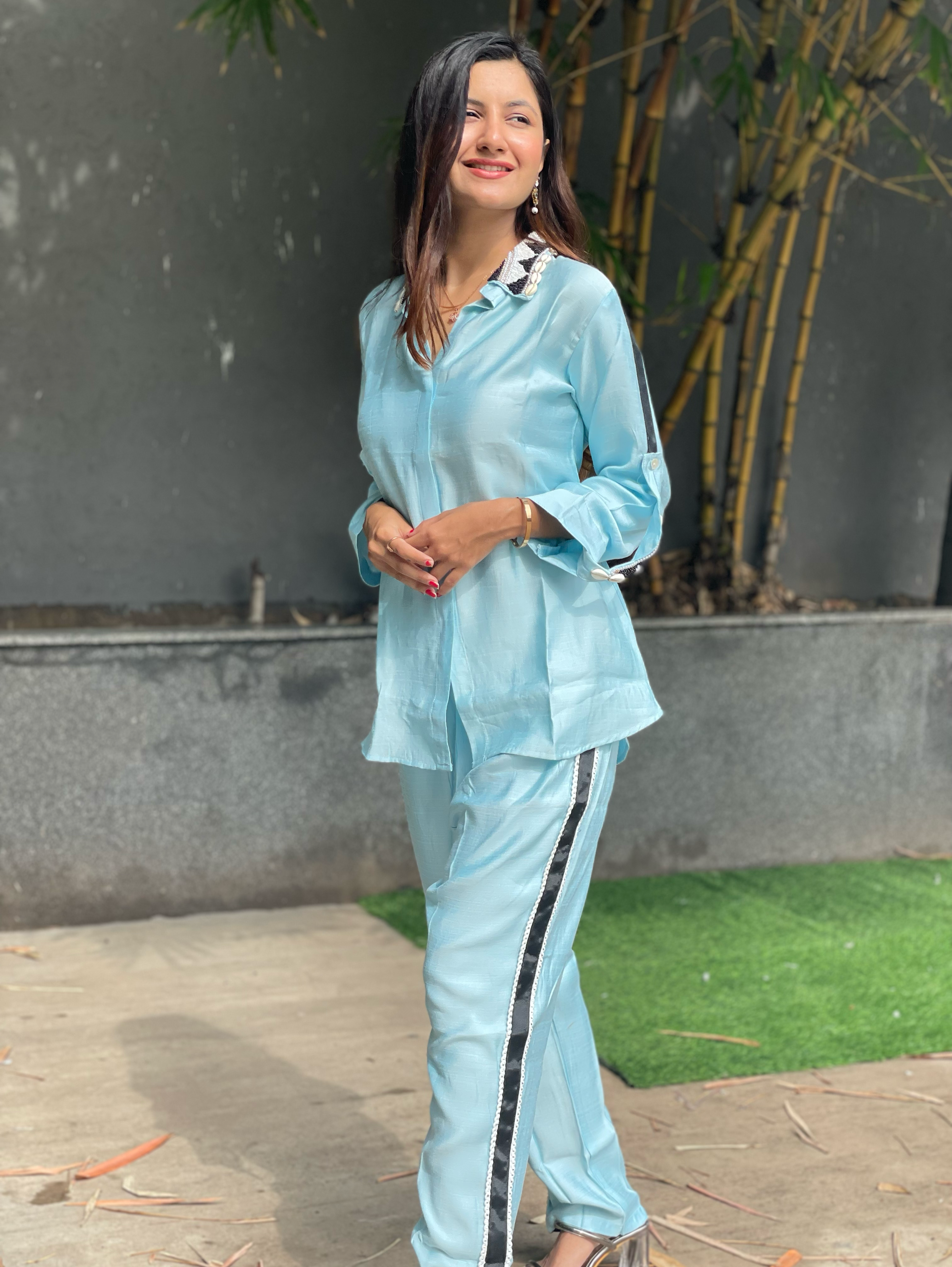 Image of Pure Cotton Embroidery Coords - Blue