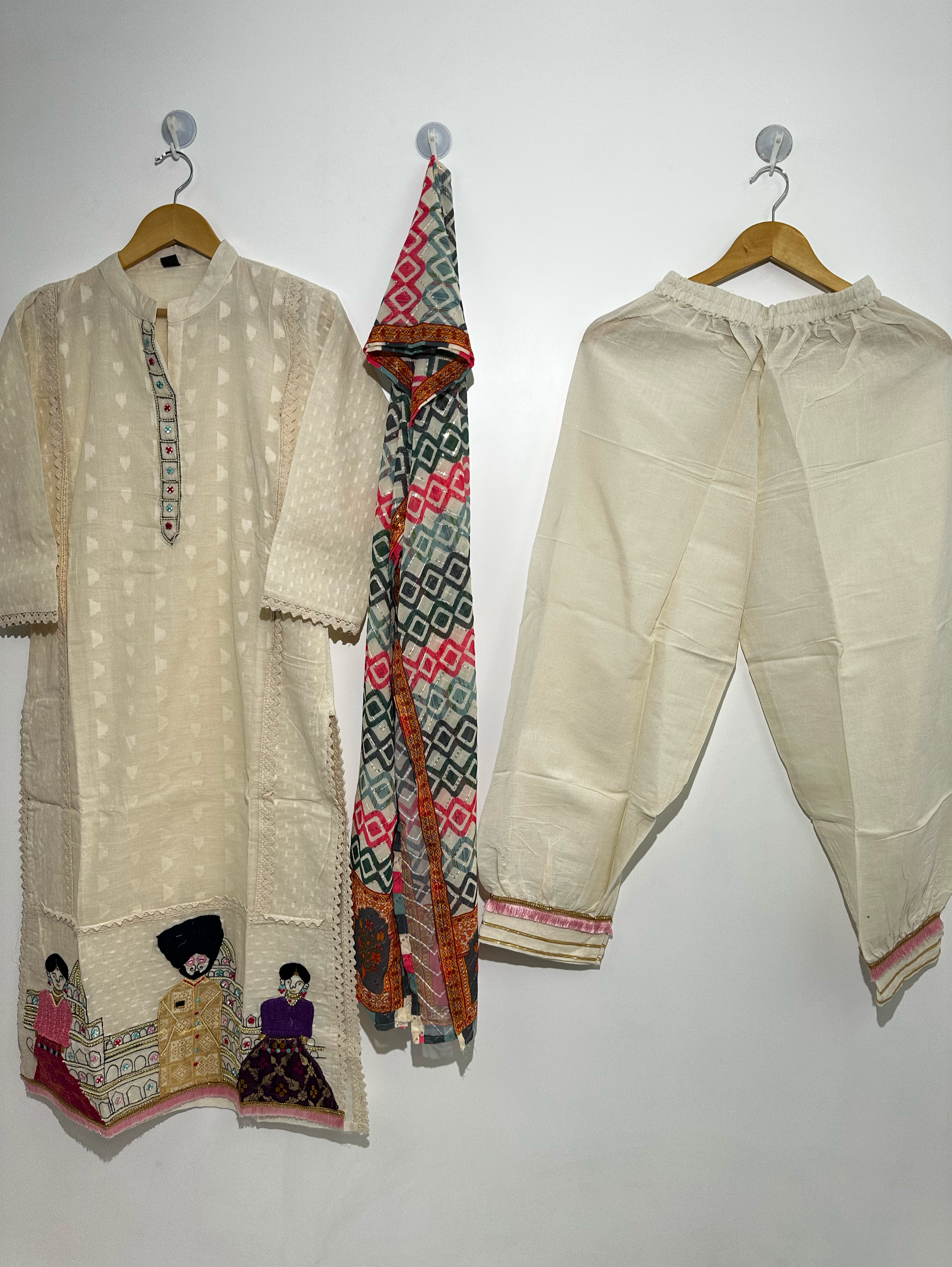 Image of Afghani Style Daman Thread work  - 3 Piece