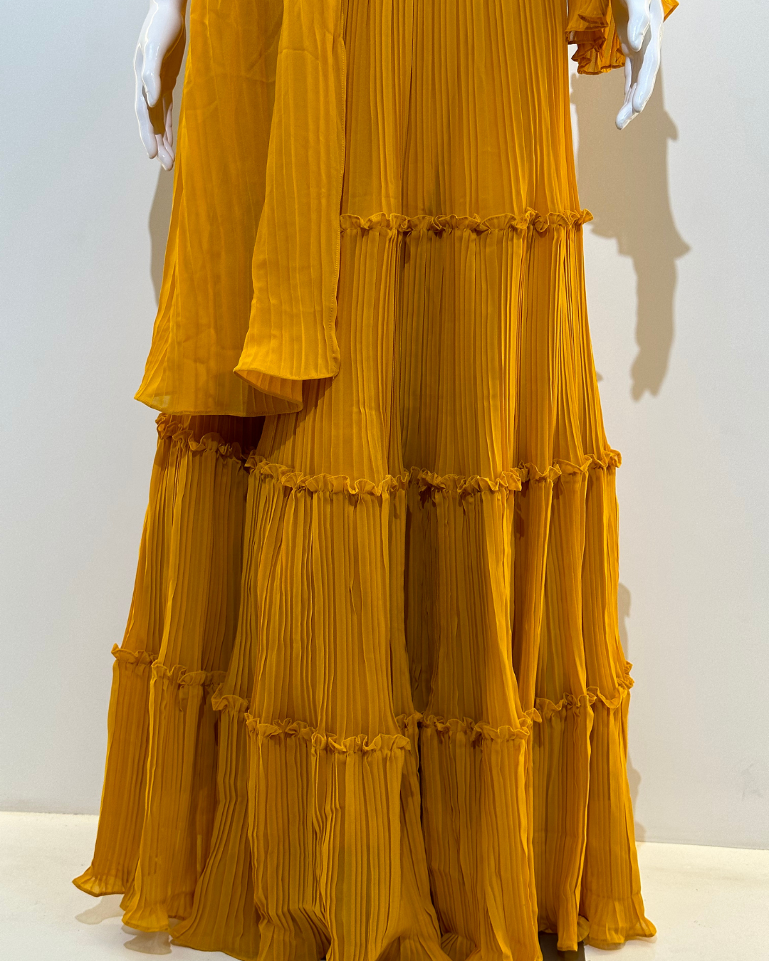 Image of Yellow Georgette Crop Top Dress- 2 Piece