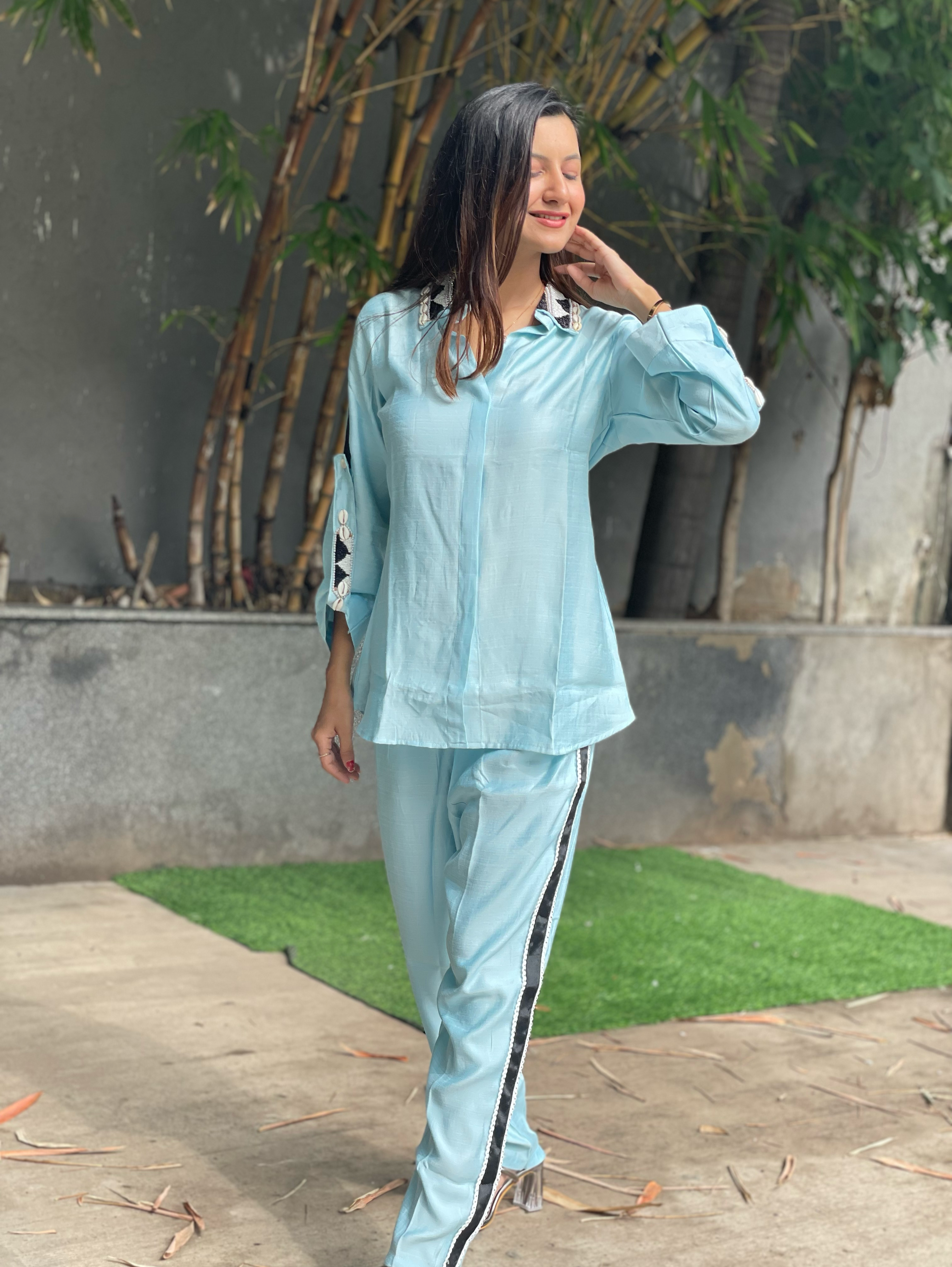 Pure Cotton Embroidery Coords - Blue