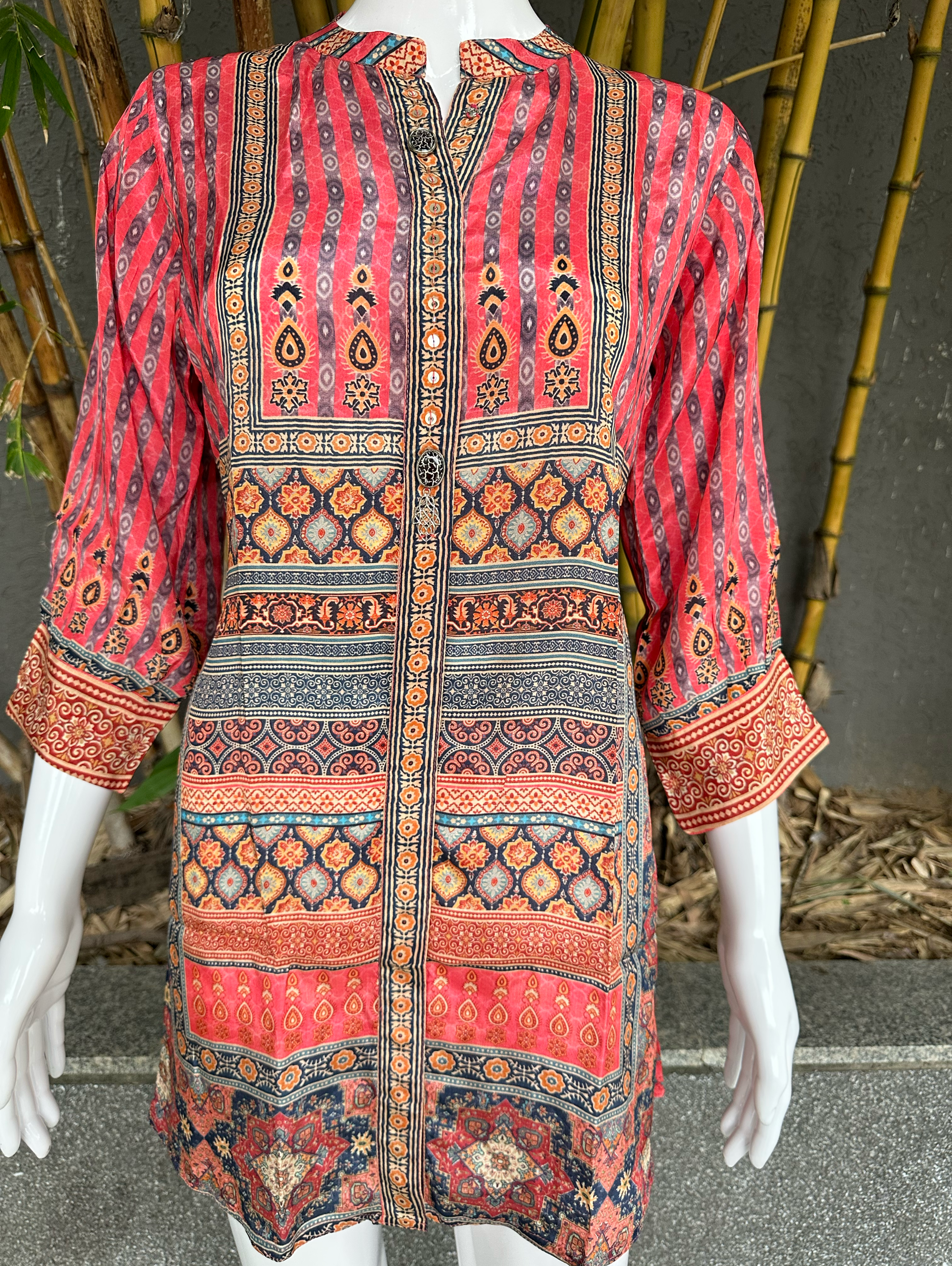 Image of Muslin Print Tunics with Stand Patti Embroidery work