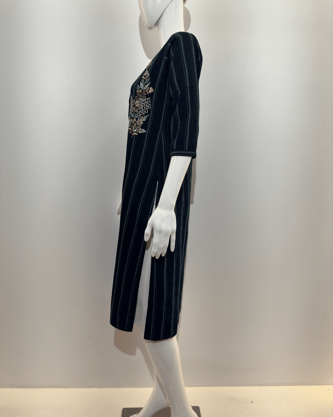 Denim With Embroidery Straight Kurti