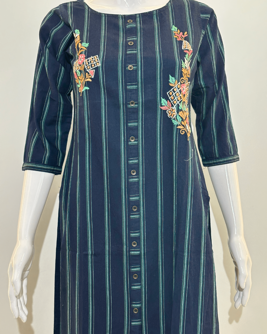 Image of Denim With Embroidery Straight Kurti