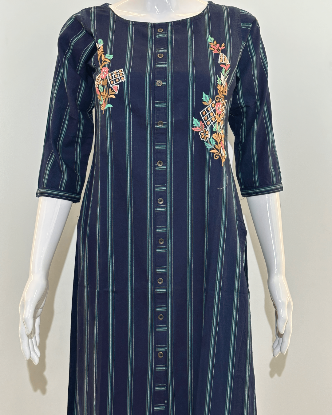 Denim With Embroidery Straight Kurti