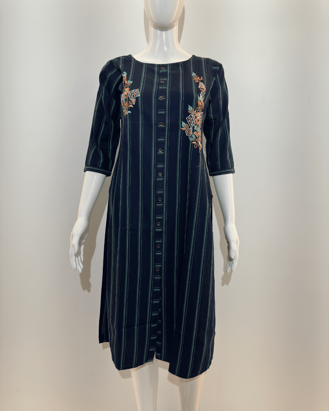 Denim With Embroidery Straight Kurti