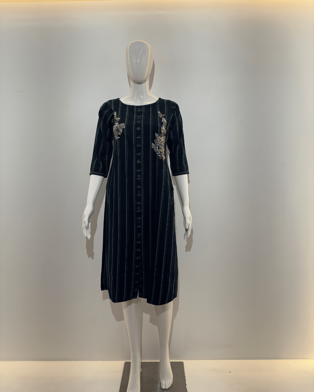 Image of Denim With Embroidery Straight Kurti