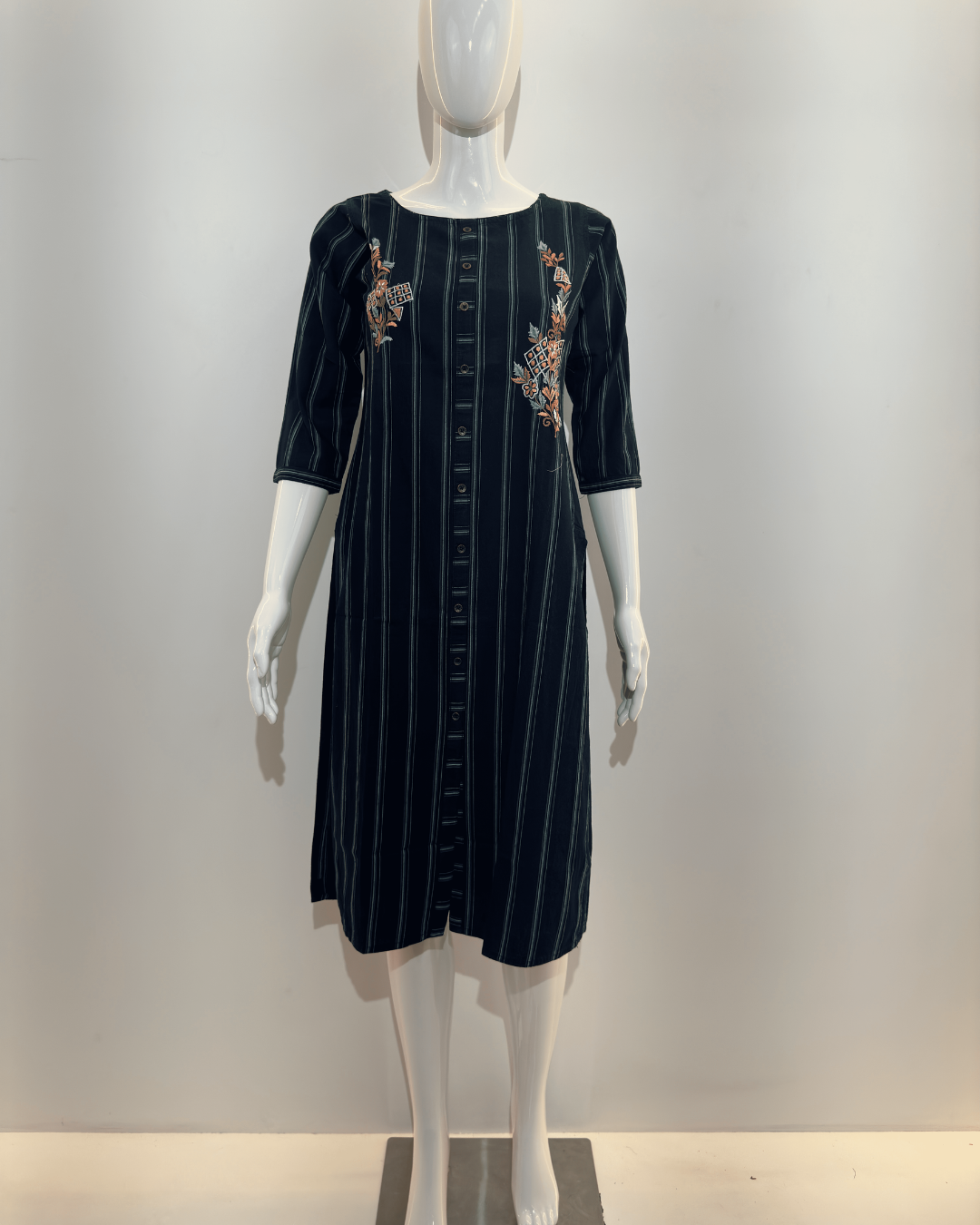 Denim With Embroidery Straight Kurti