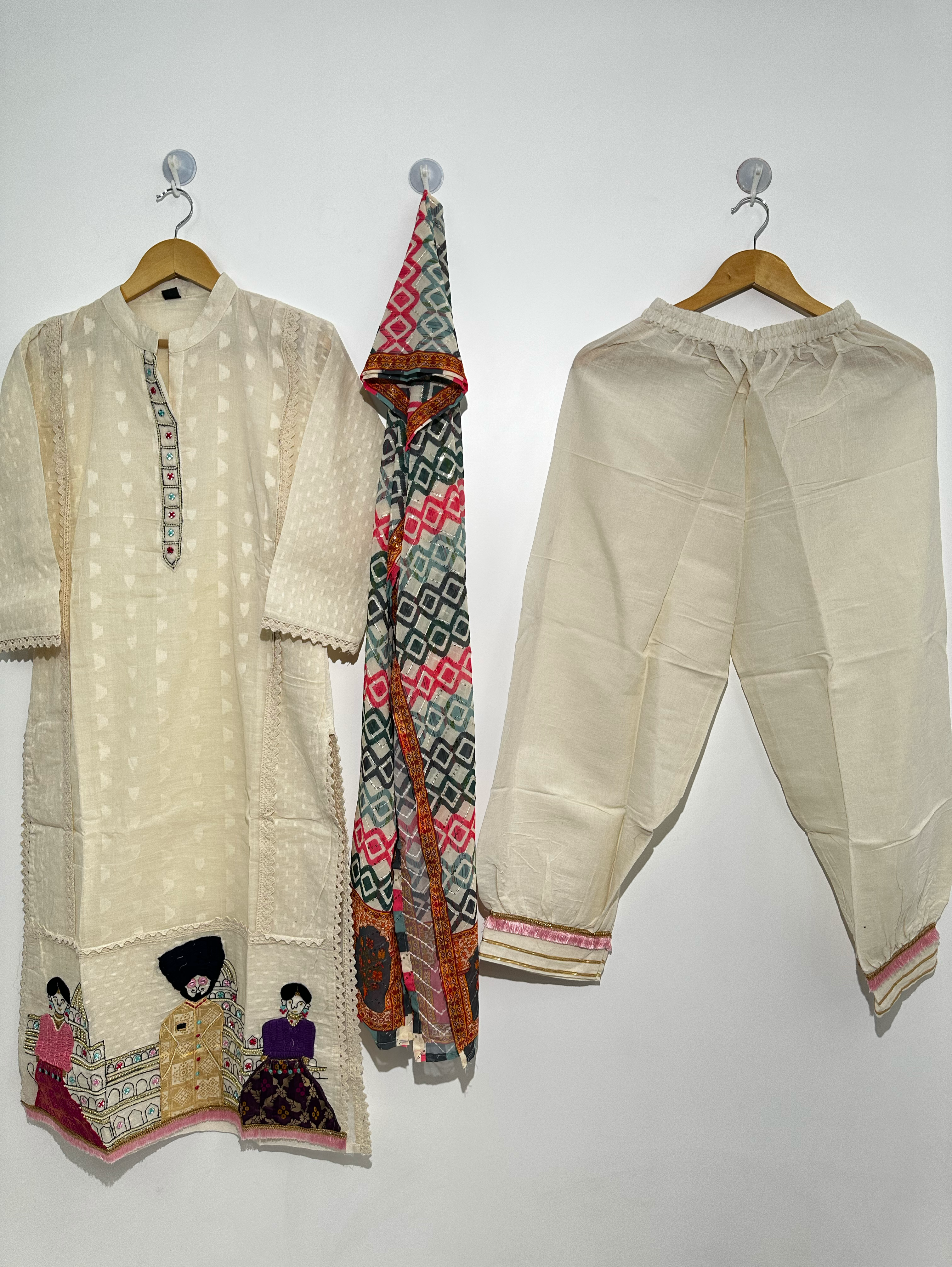 Image of Afghani Style Daman Thread work  - 3 Piece