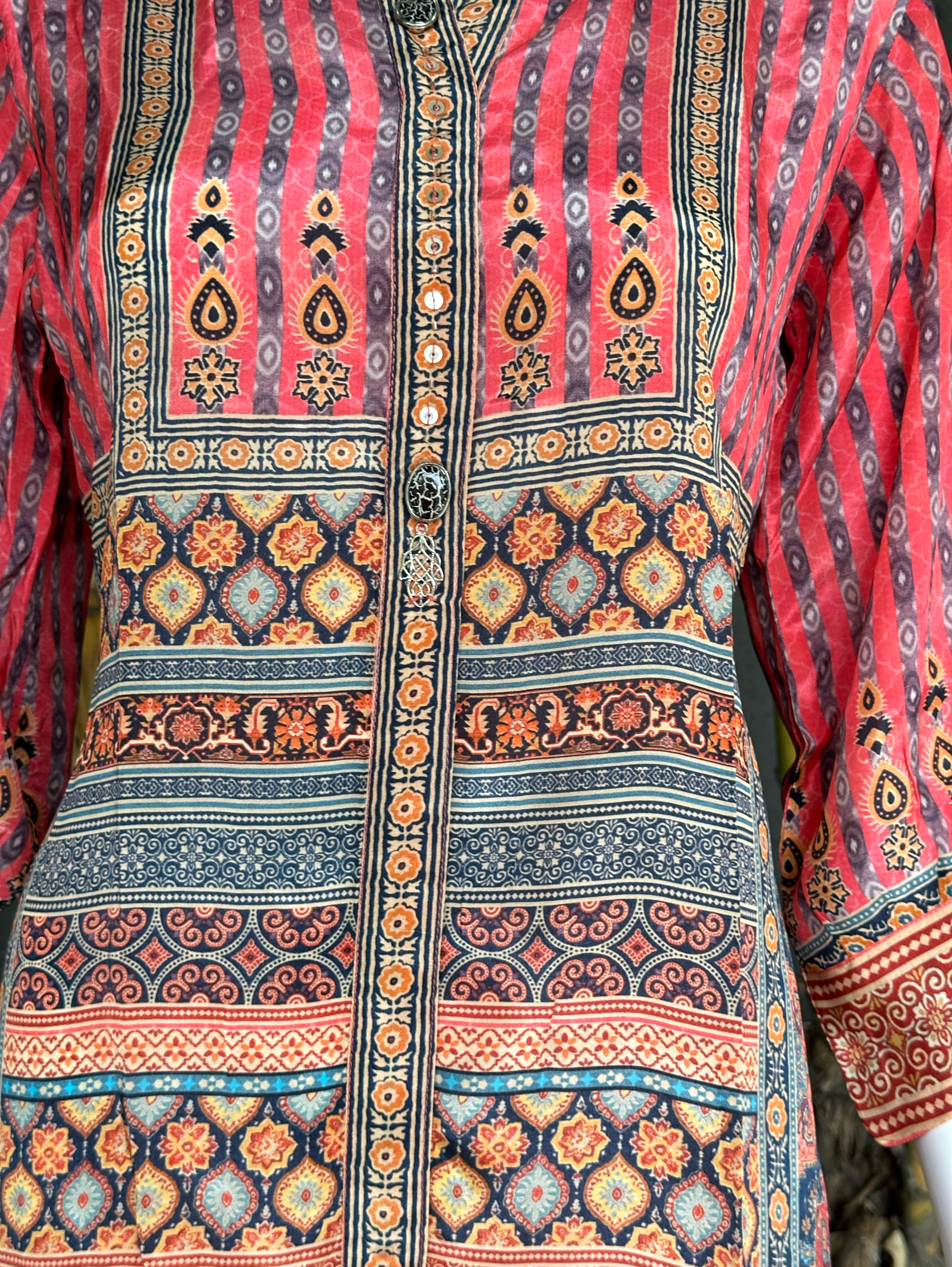 Image of Muslin Print Tunics with Stand Patti Embroidery work