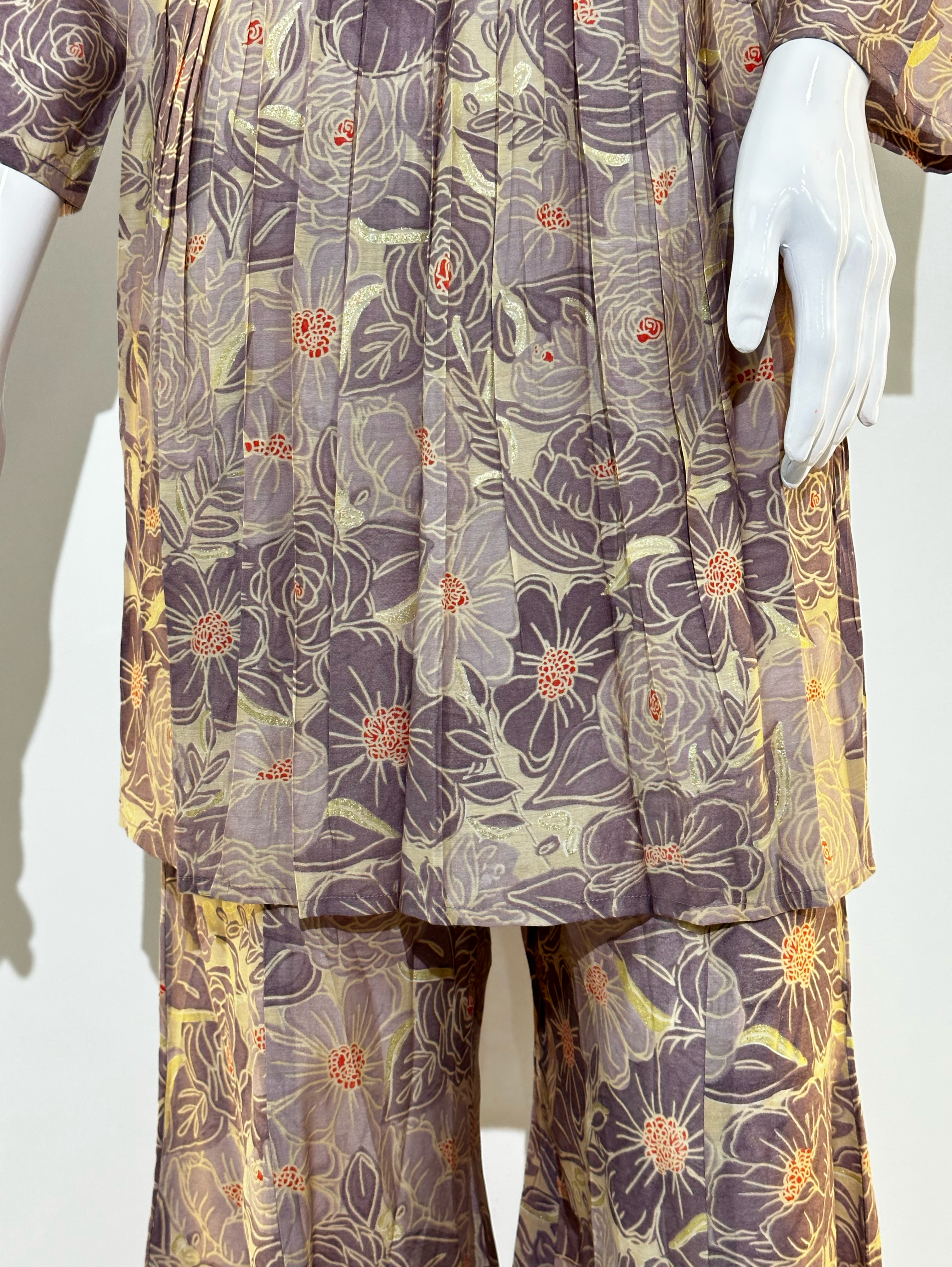 Muslin Embroidery Bell Bottom Kurti Set