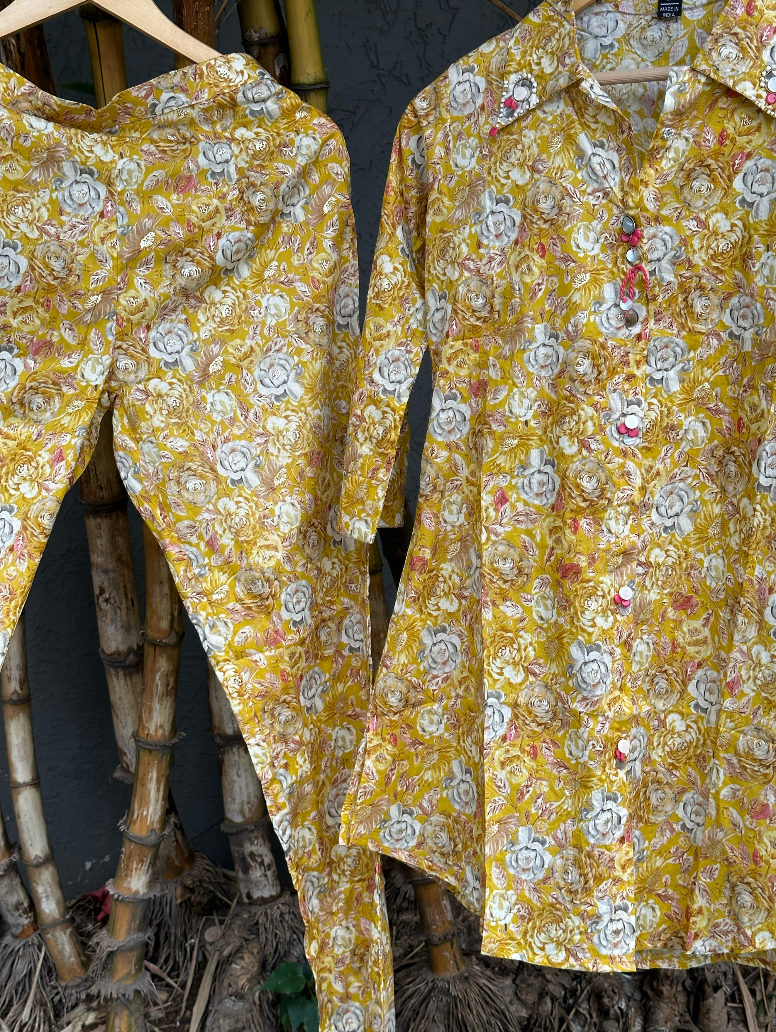 Image of Muslin with Collar and Button work Coords