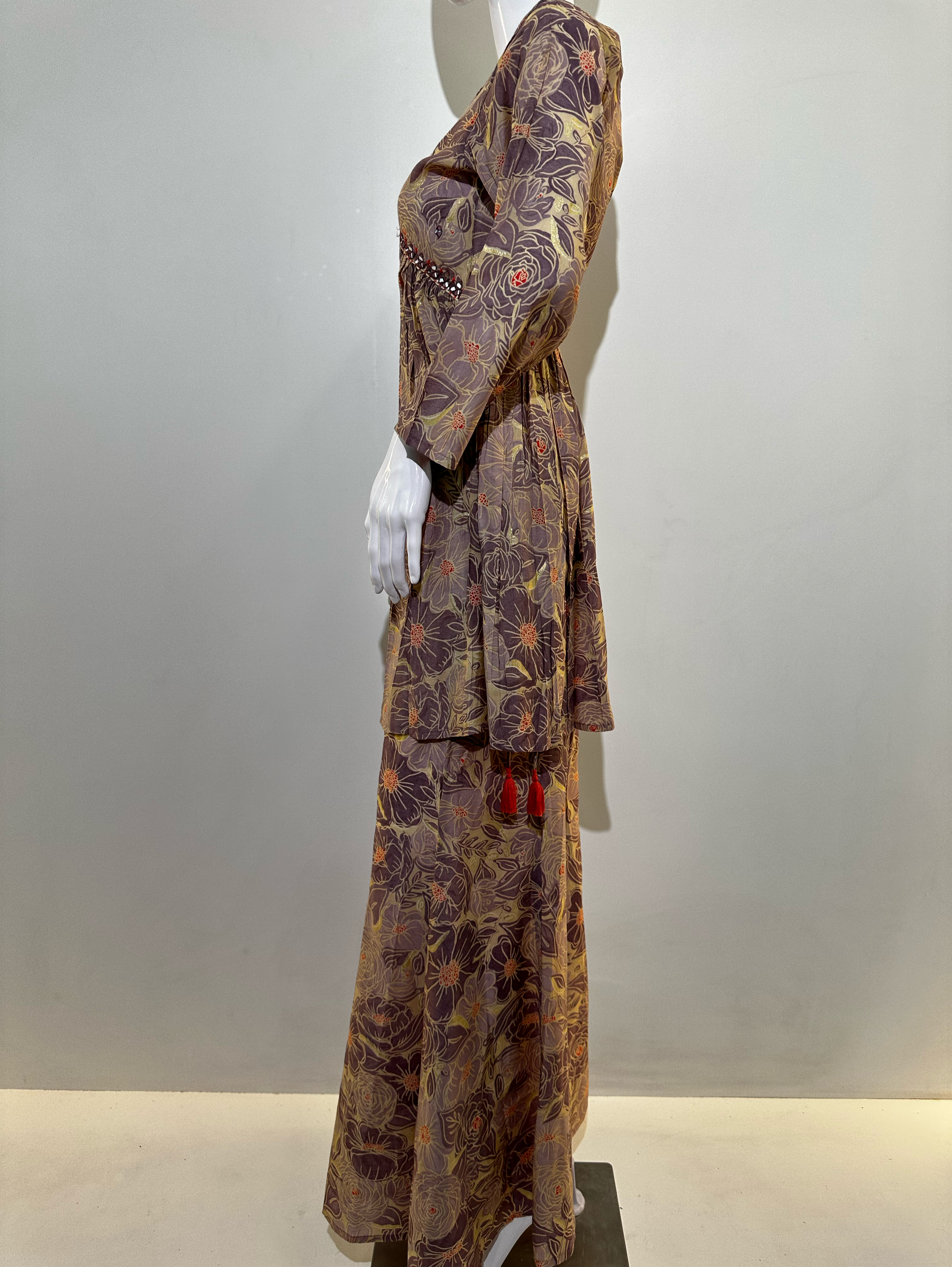 Muslin Embroidery Bell Bottom Kurti Set