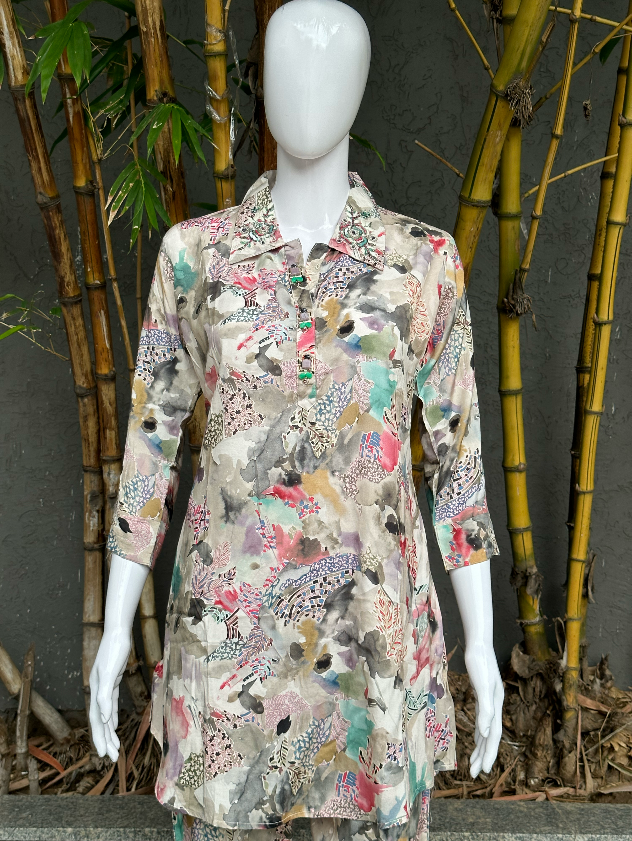 Muslin Collar Hand work & Stand Patti work