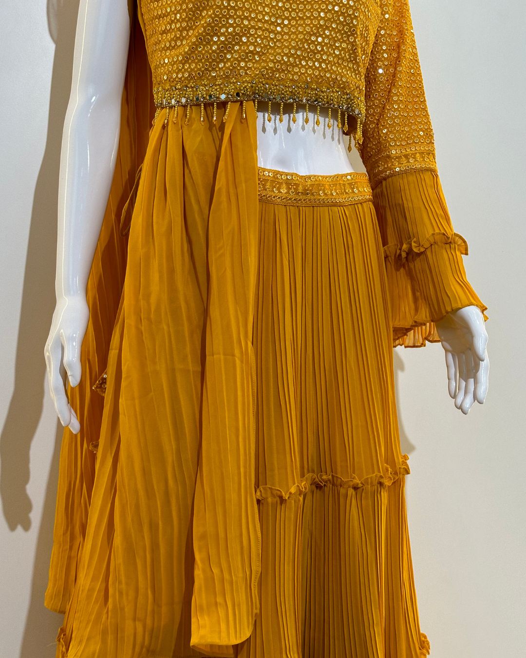 Yellow Georgette Crop Top Dress- 2 Piece