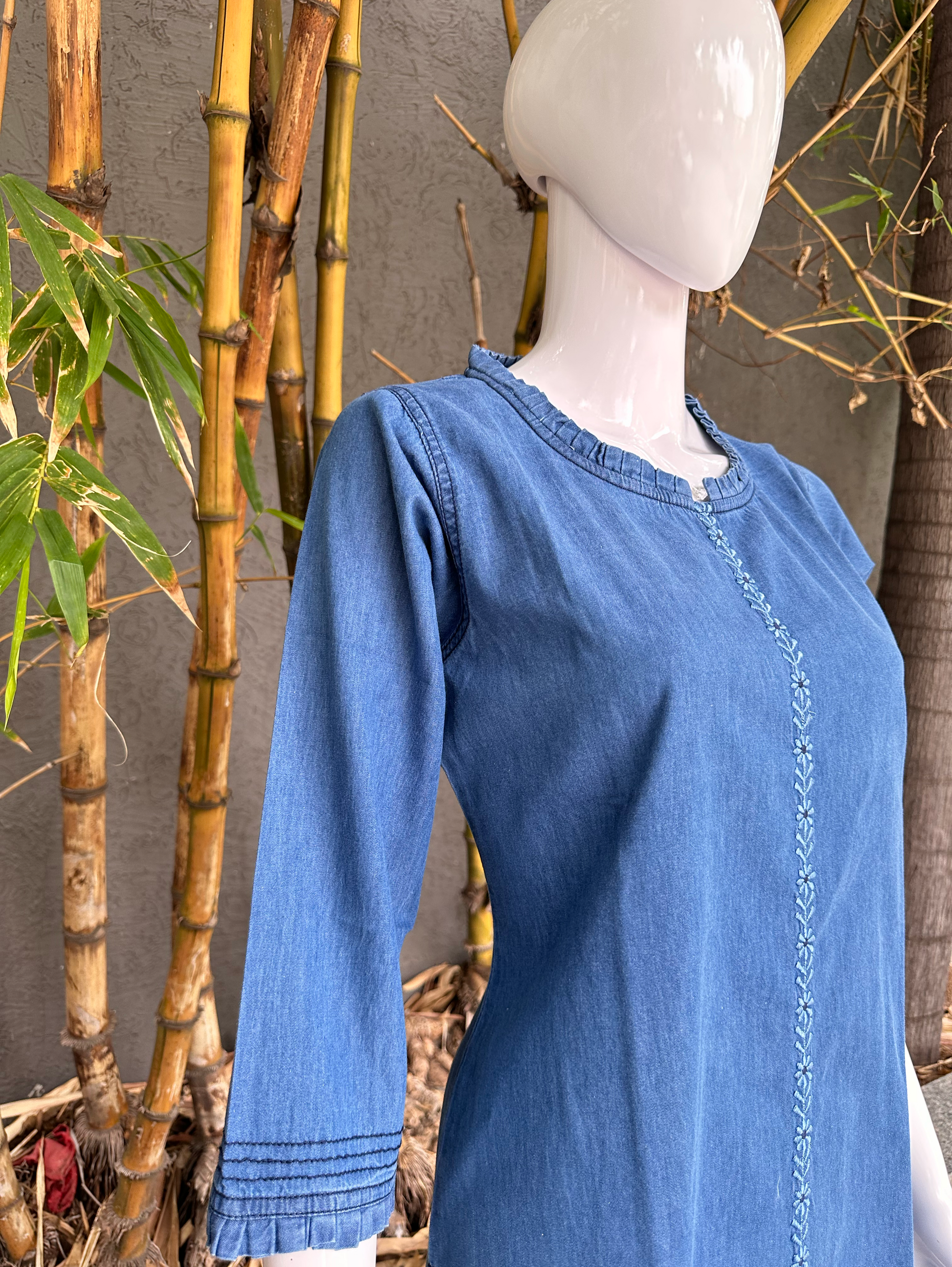 Denim Dress with Embroidery and Unique Cuts