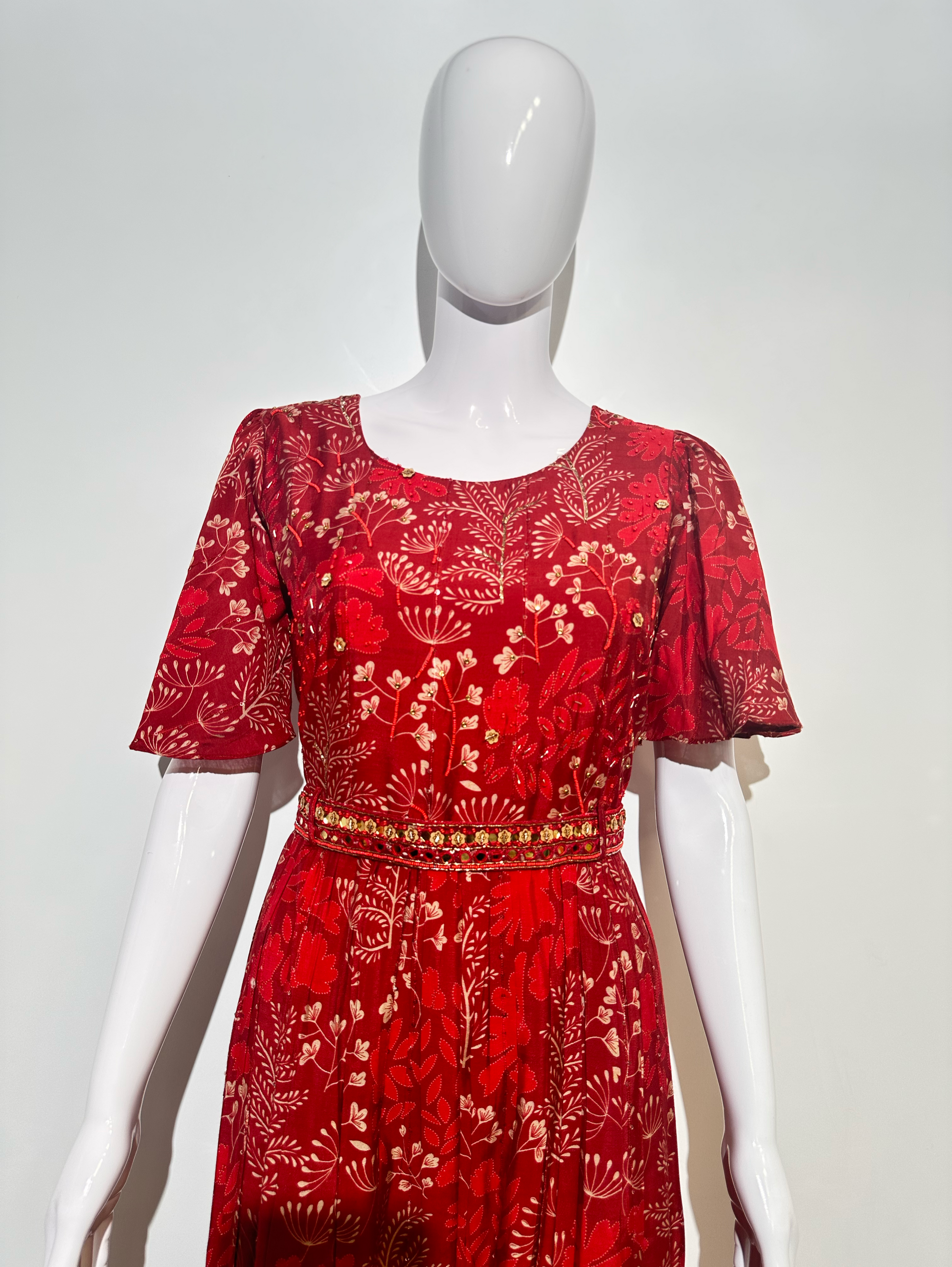 Red Muslin Jumpsuit with Sequence work