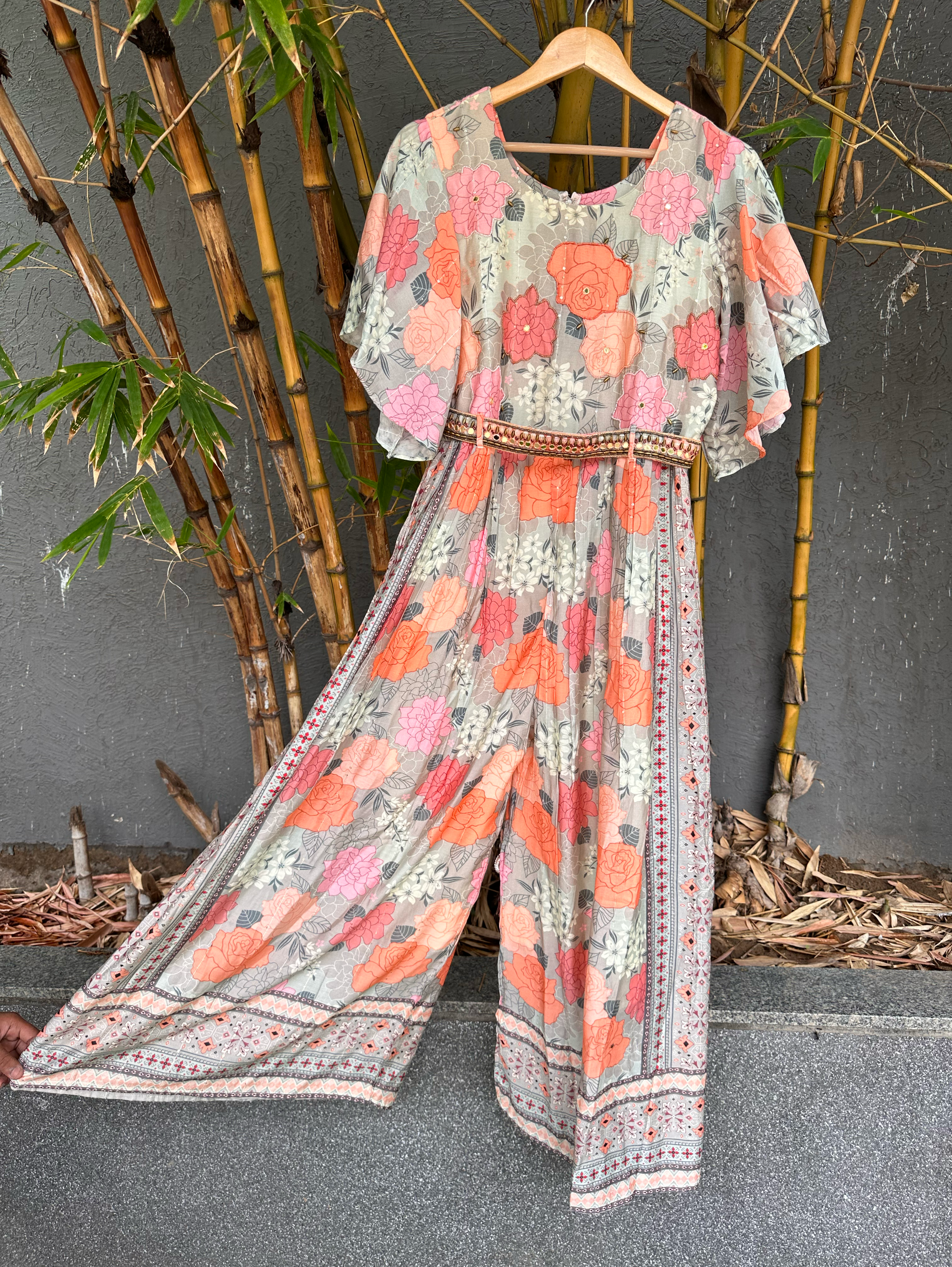 Image of Big Flower Muslin Jumpsuit with Sequence work