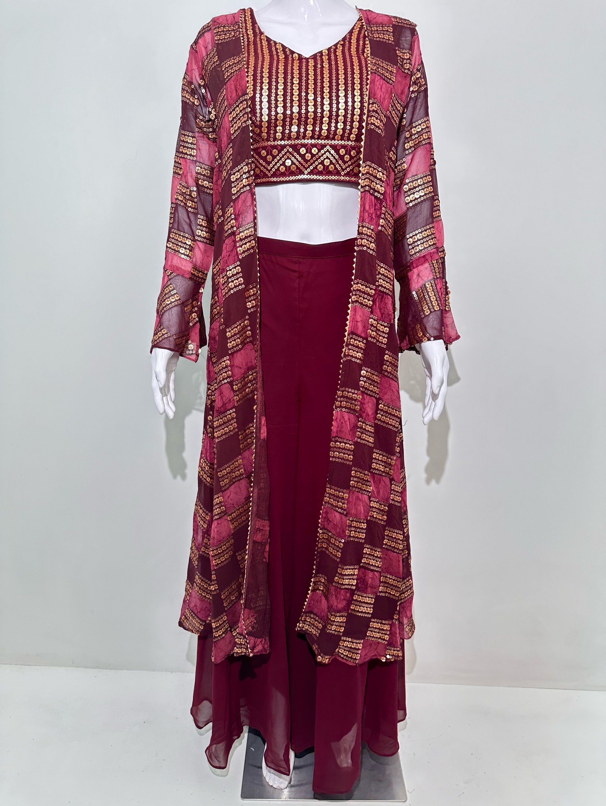 Broad Plazzo Set with work and Seprate Shrug - 3 Piece