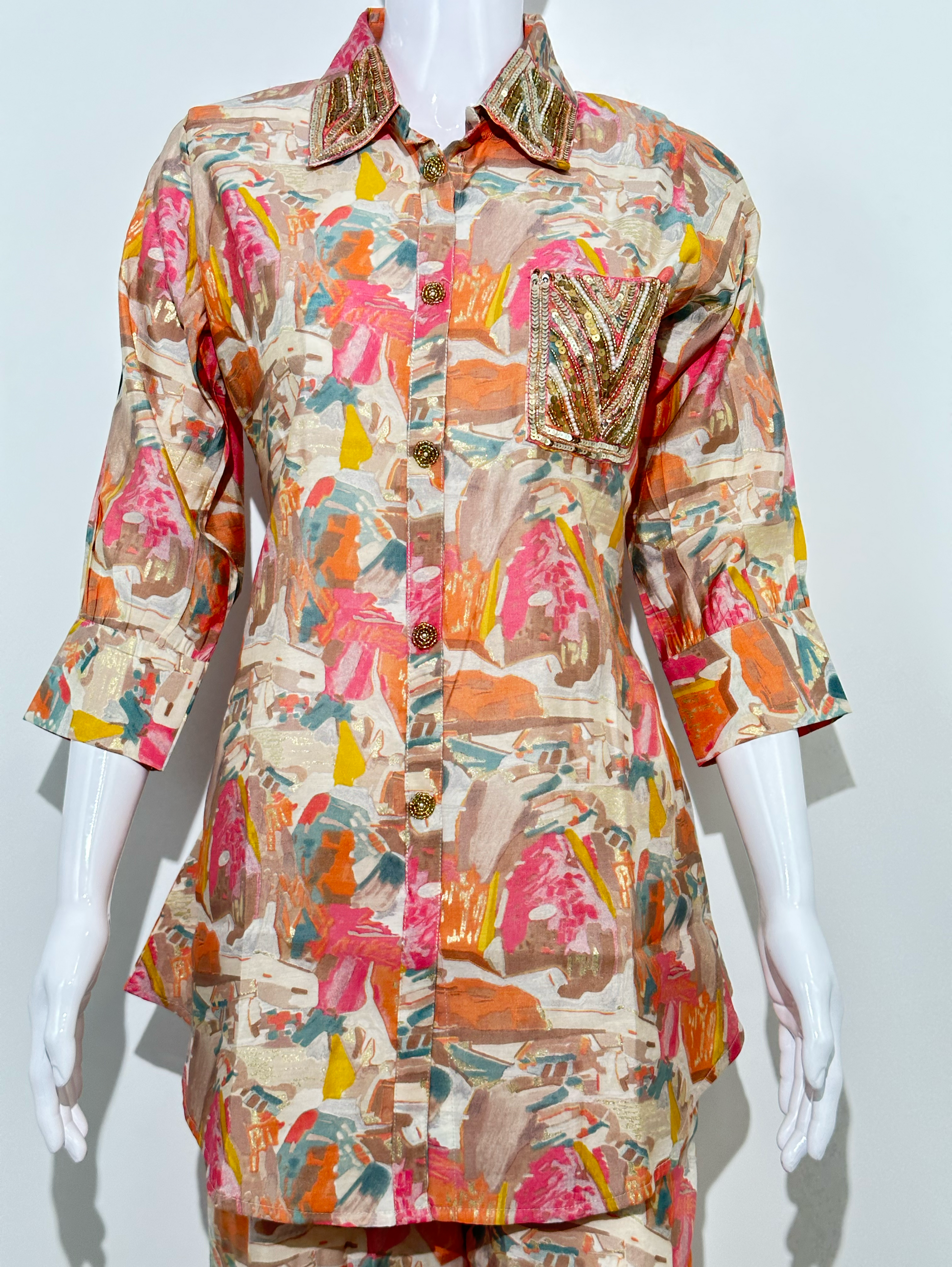 Muslin Sleeve Hand and button work Coords