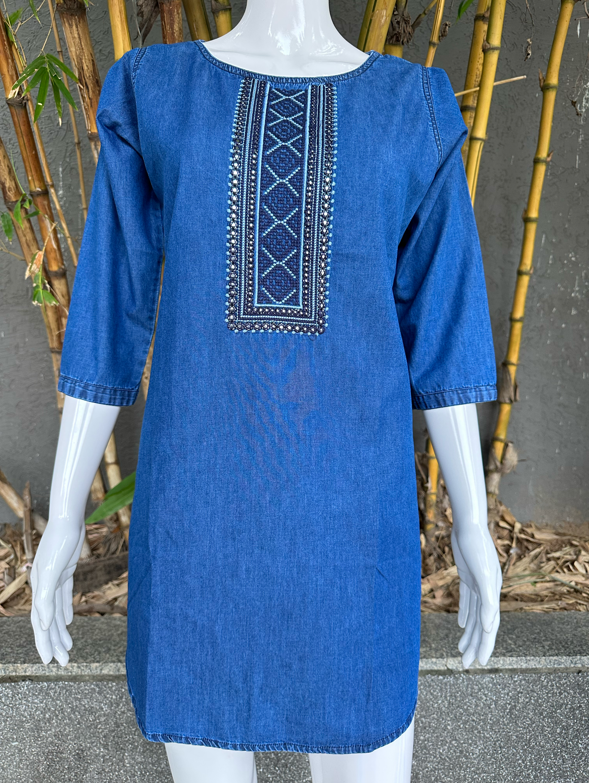 Premium Denim Tunic with Moti Embroidery