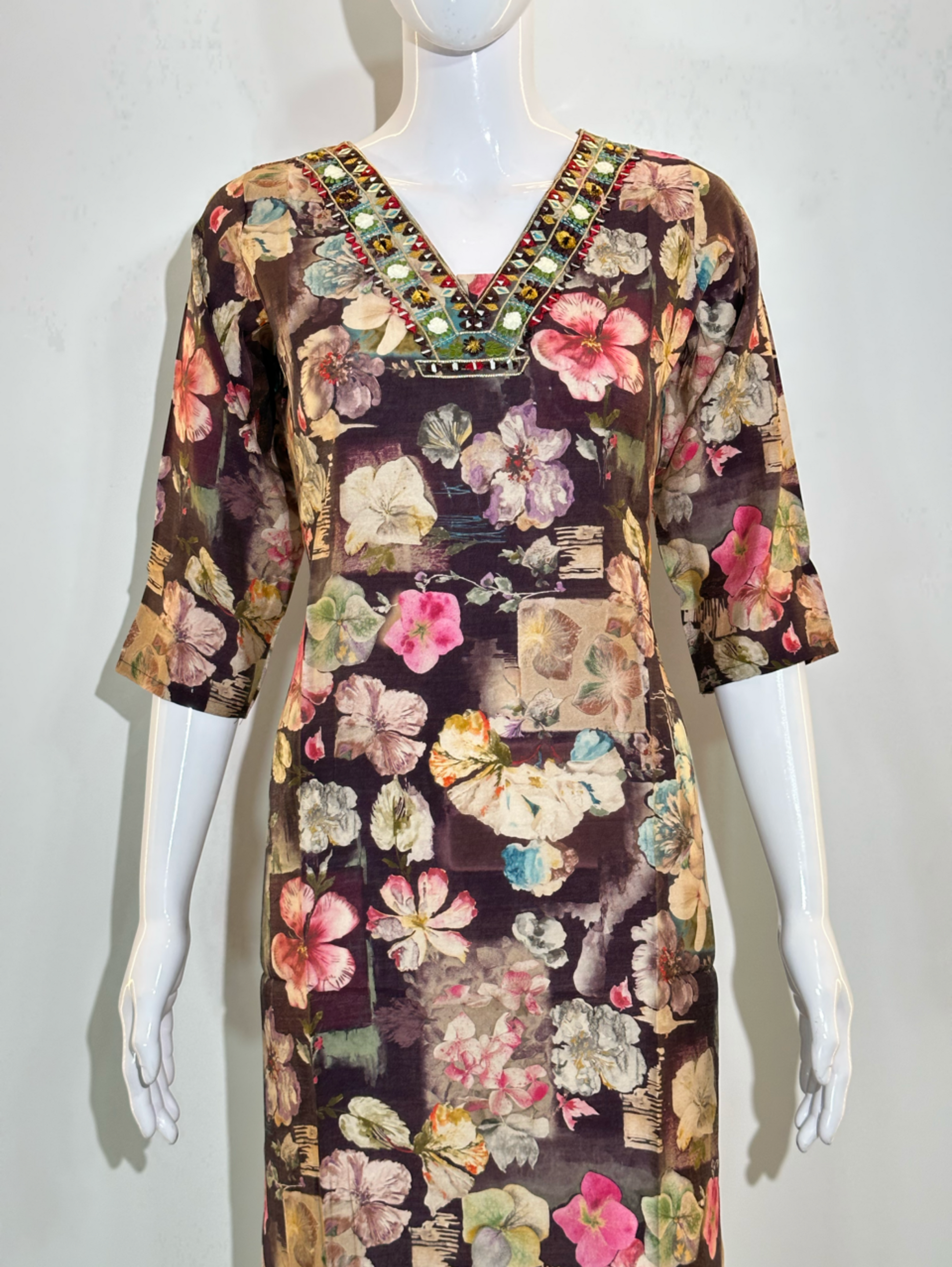 Muslin Straight Kurti with work