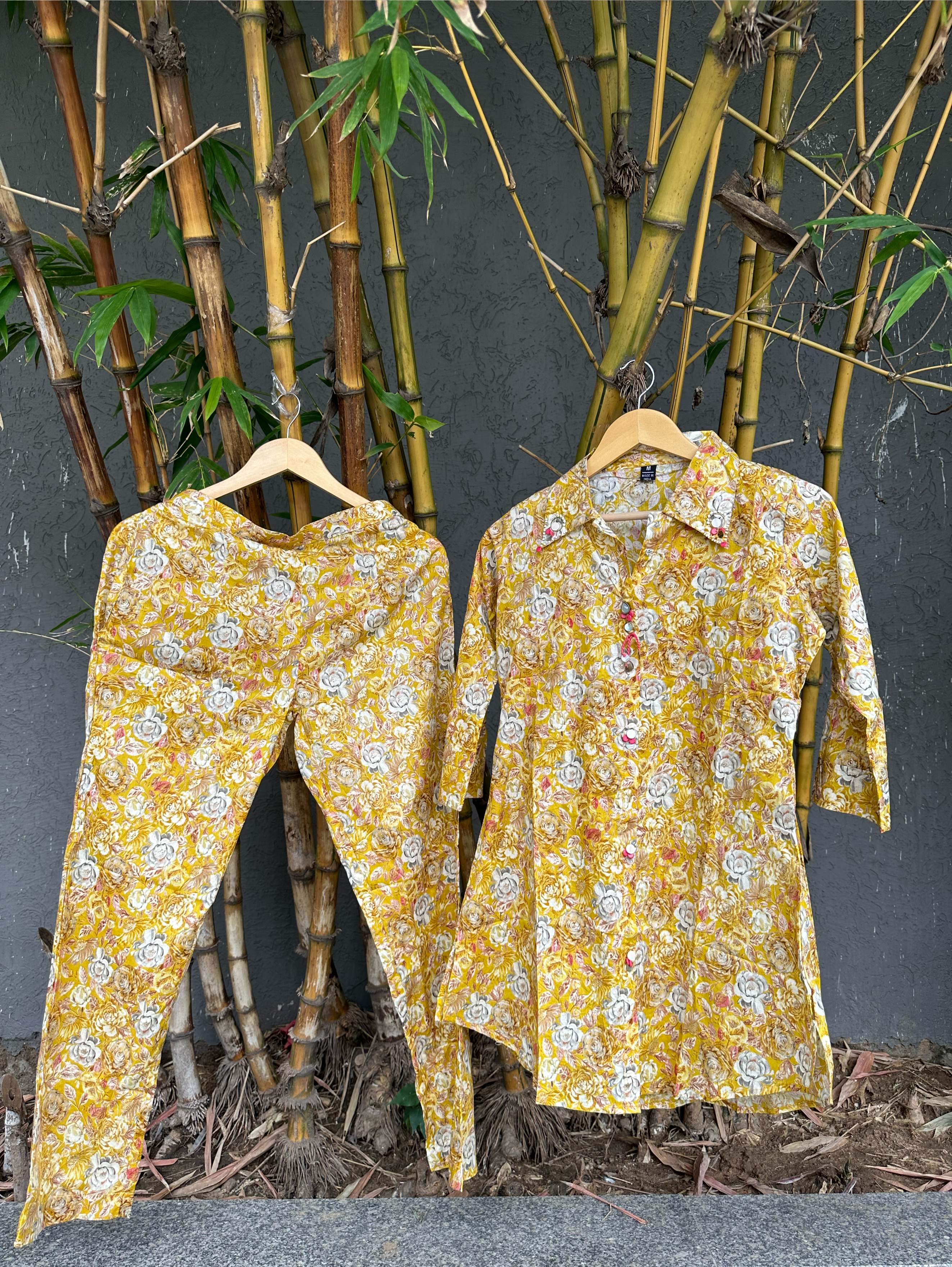 Image of Muslin with Collar and Button work Coords