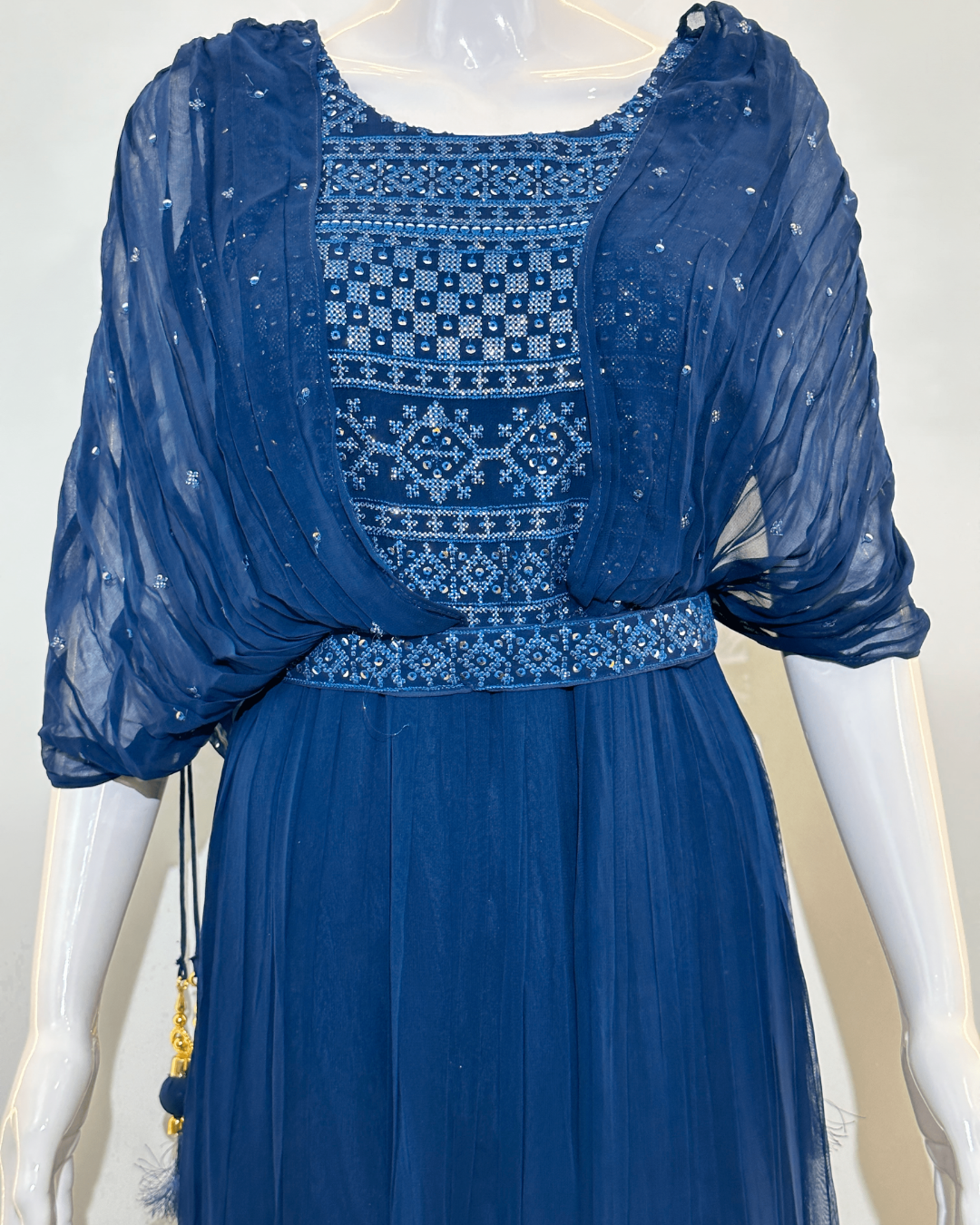 Image of Georgette Butterfly Design Gown with Belt