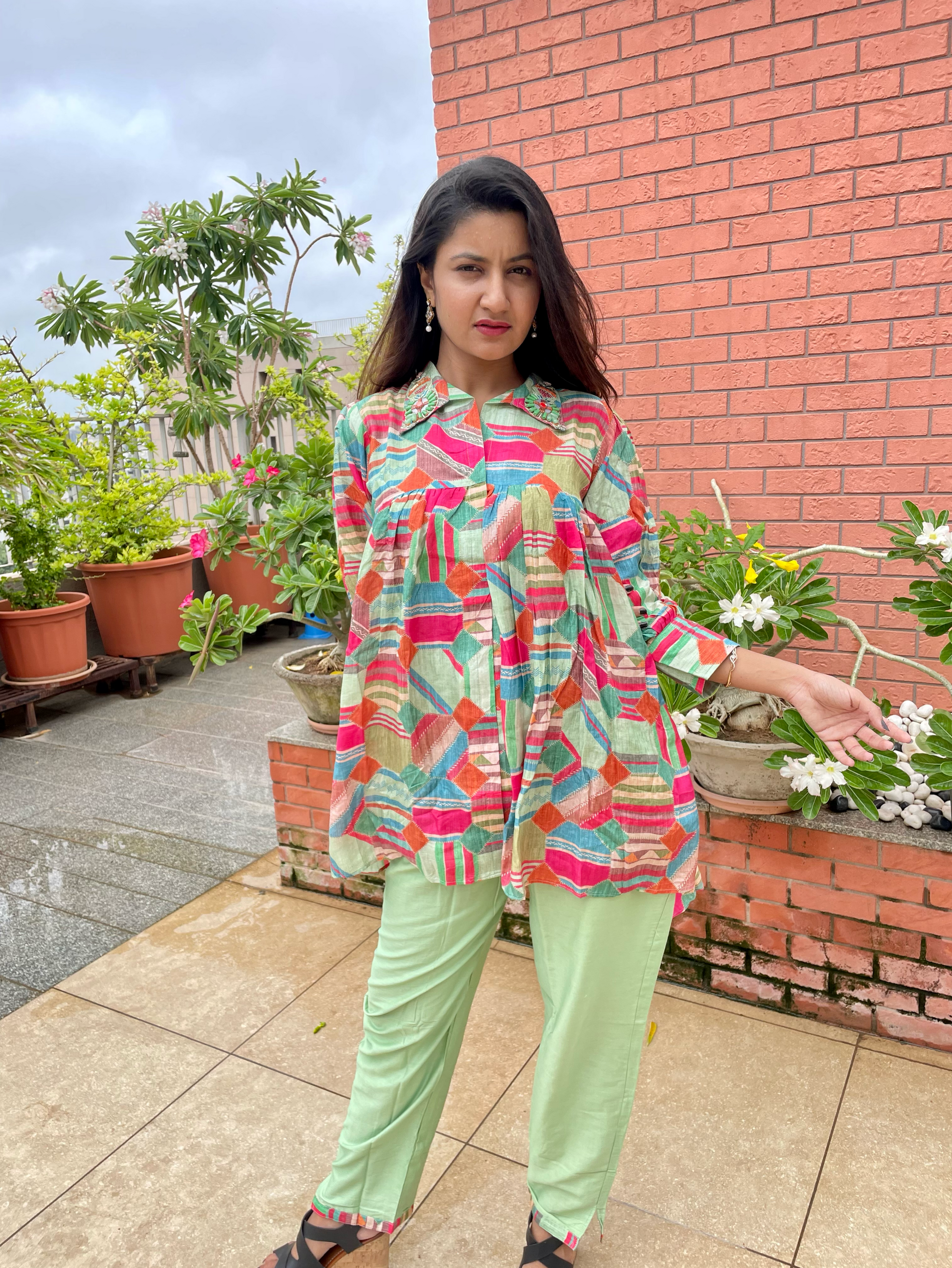 Frok Style Muslin Coords with Collar work
