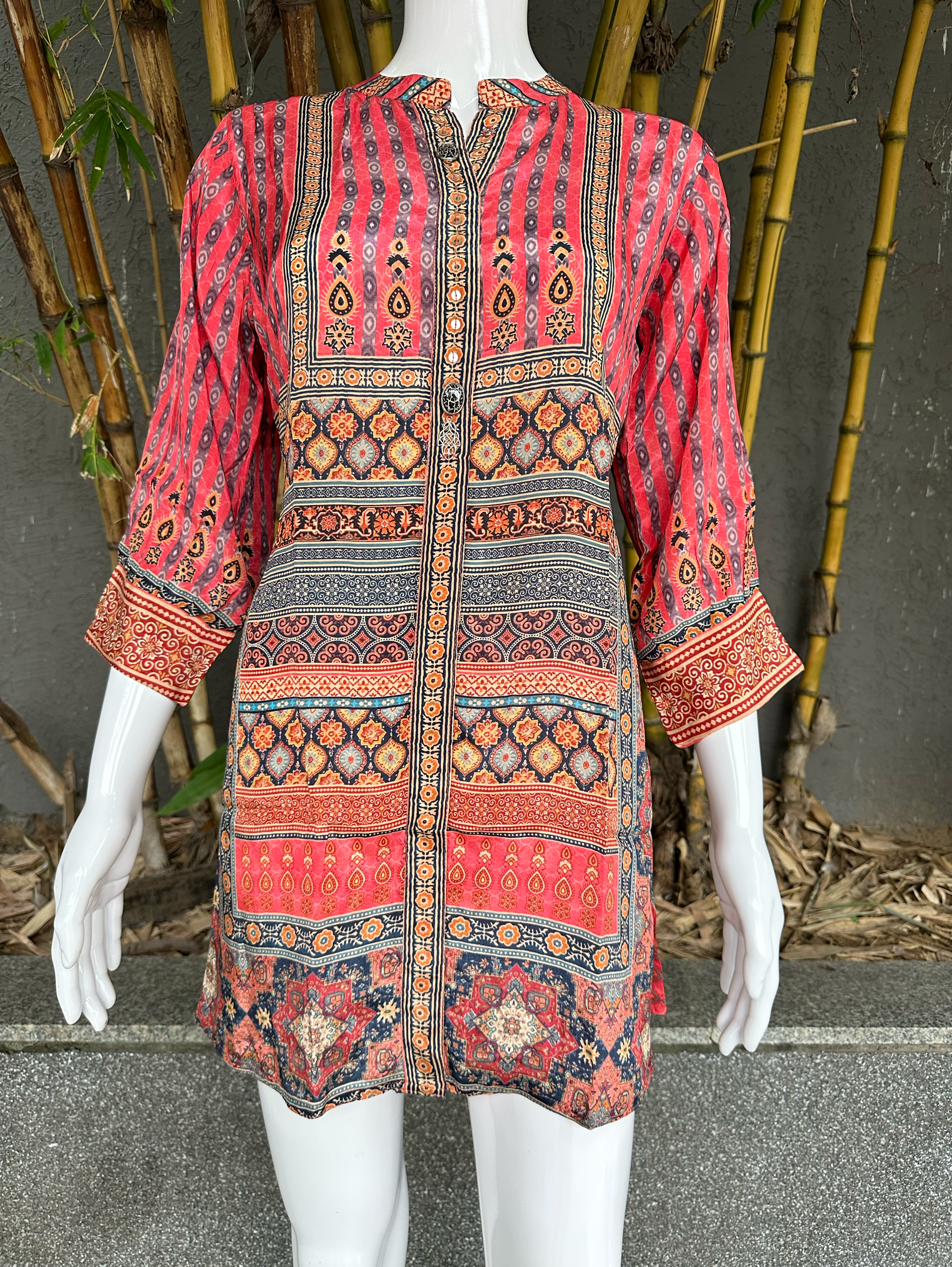 Image of Muslin Print Tunics with Stand Patti Embroidery work
