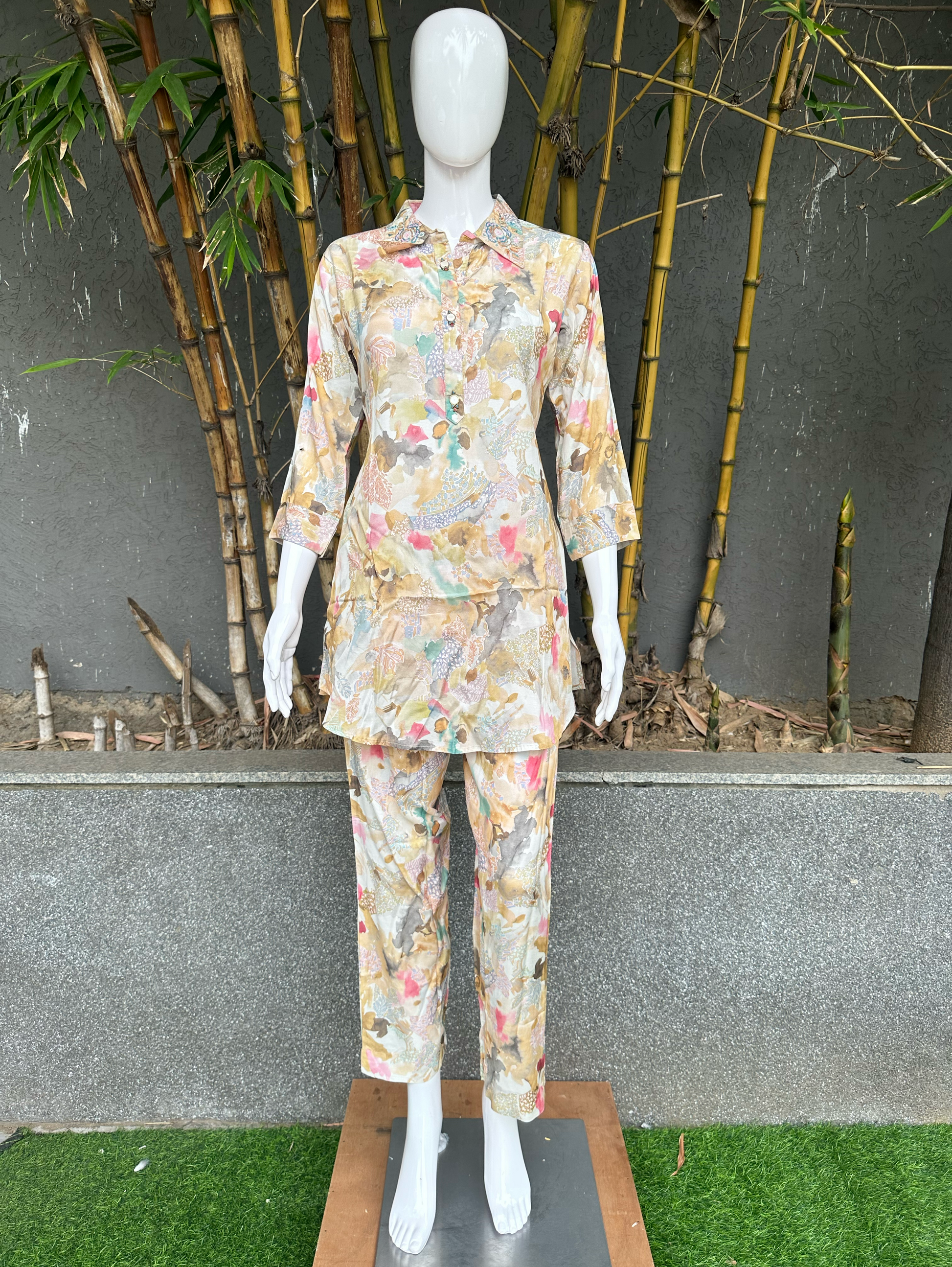 Muslin Coords with Collar and Button works