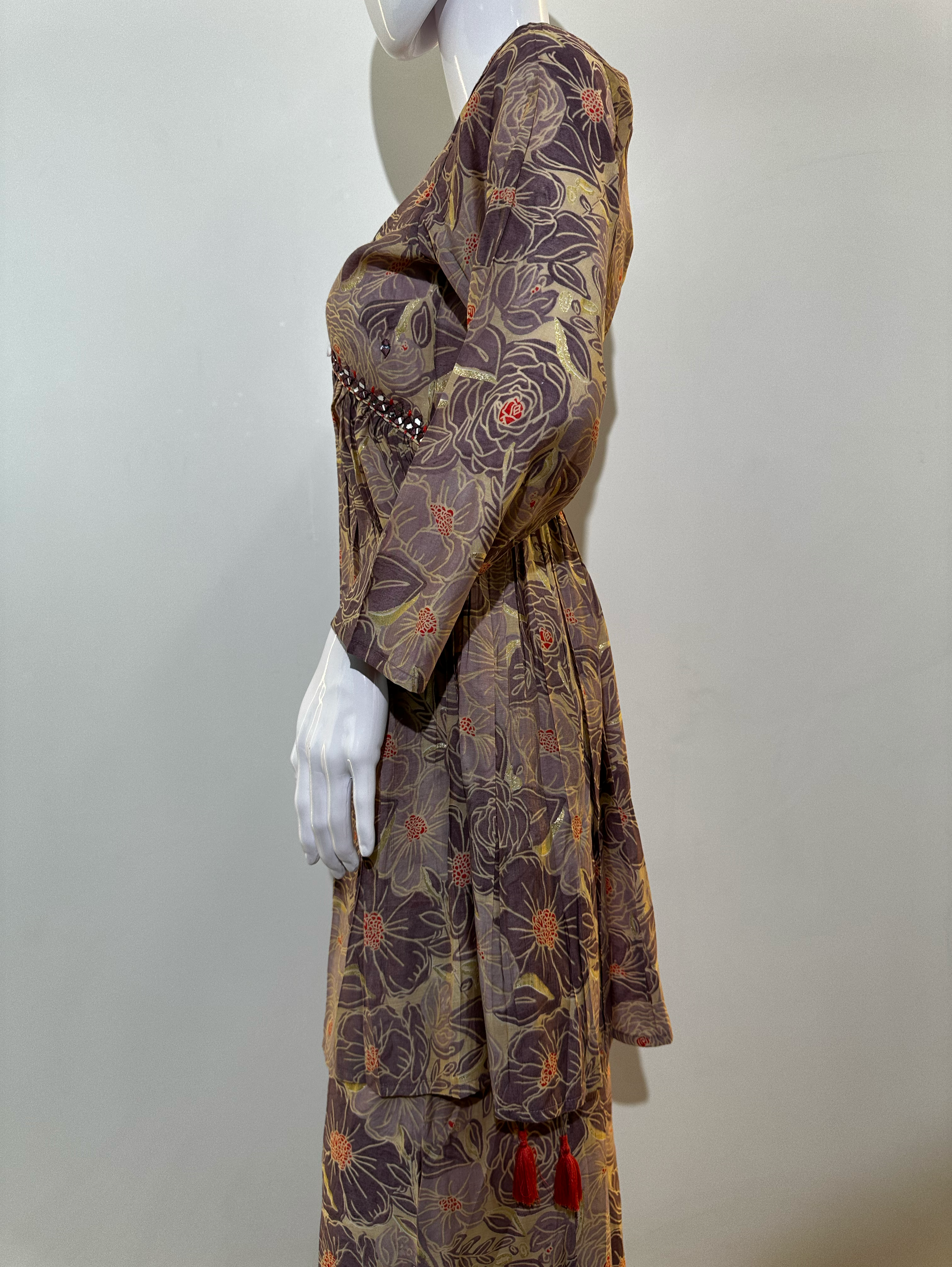 Muslin Embroidery Bell Bottom Kurti Set