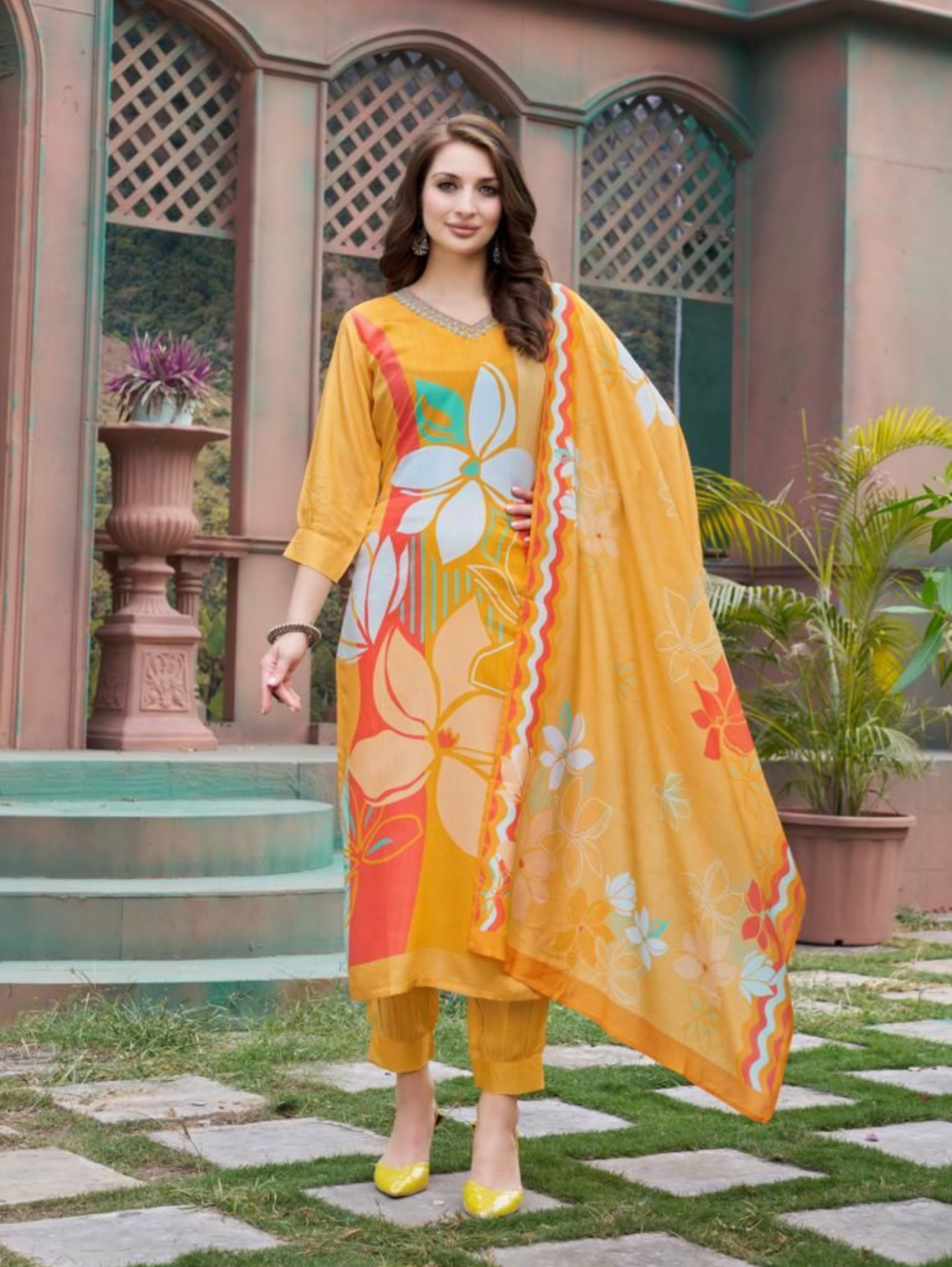 Image of Muslin Designer Traditional Kurti Set