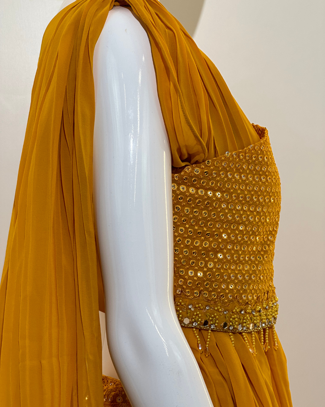 Image of Yellow Georgette Crop Top Dress- 2 Piece